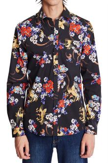  Samuel Spread Collar Shirt - Black Cranes