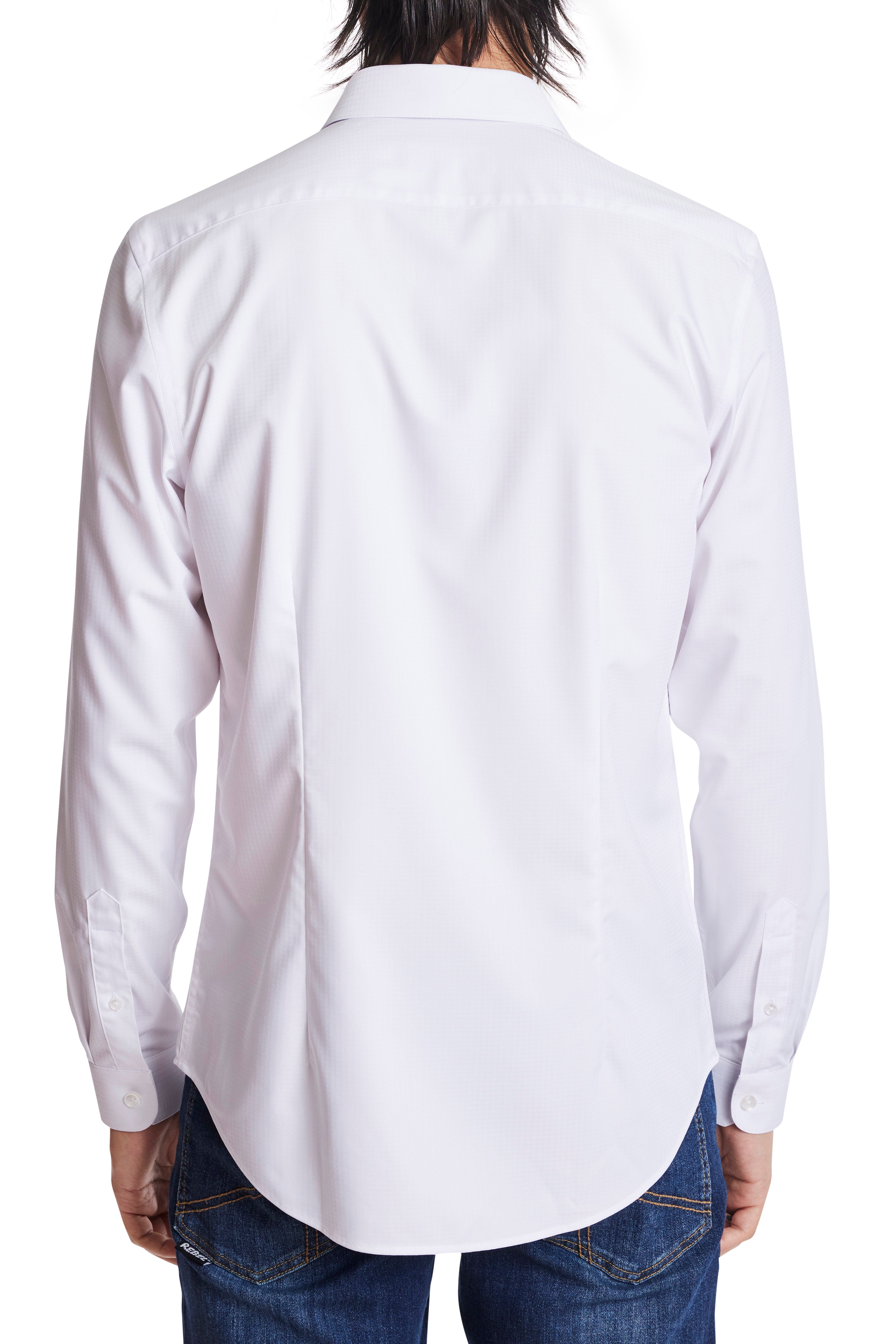 Samuel Spread Collar Shirt - White Houndstooth Jacquard