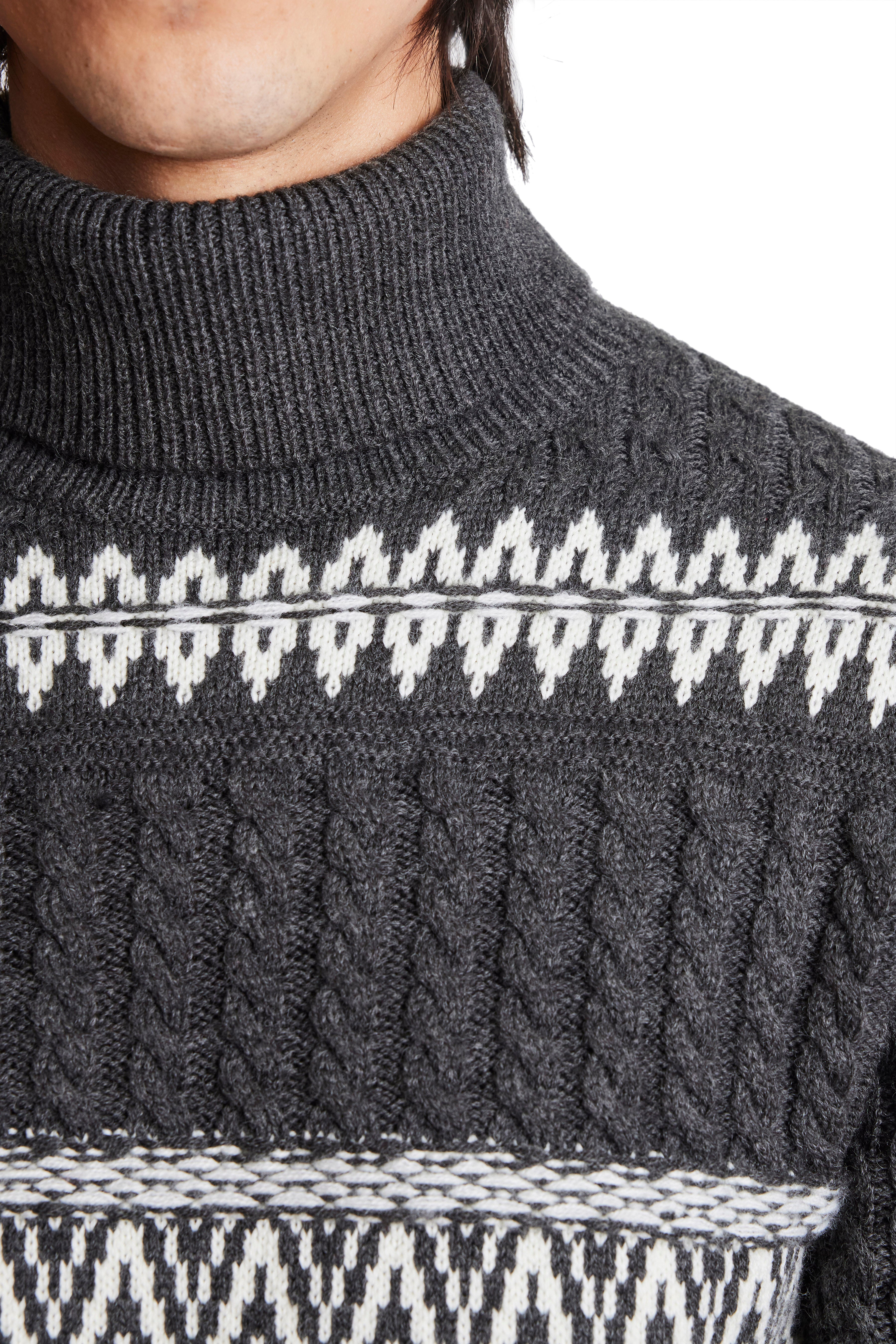 Winter Cable Turtleneck - Charcoal White