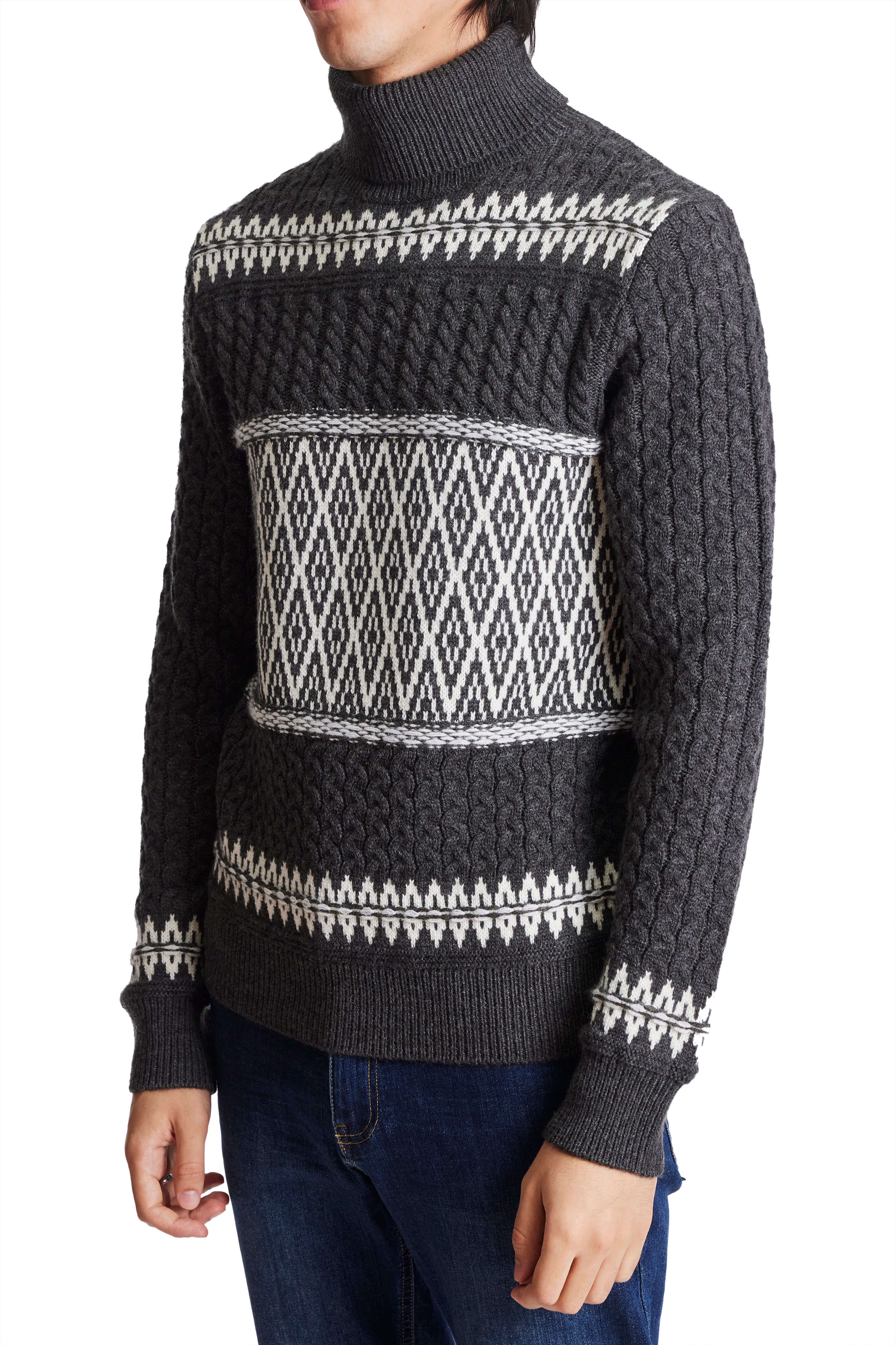 Winter Cable Turtleneck - Charcoal White