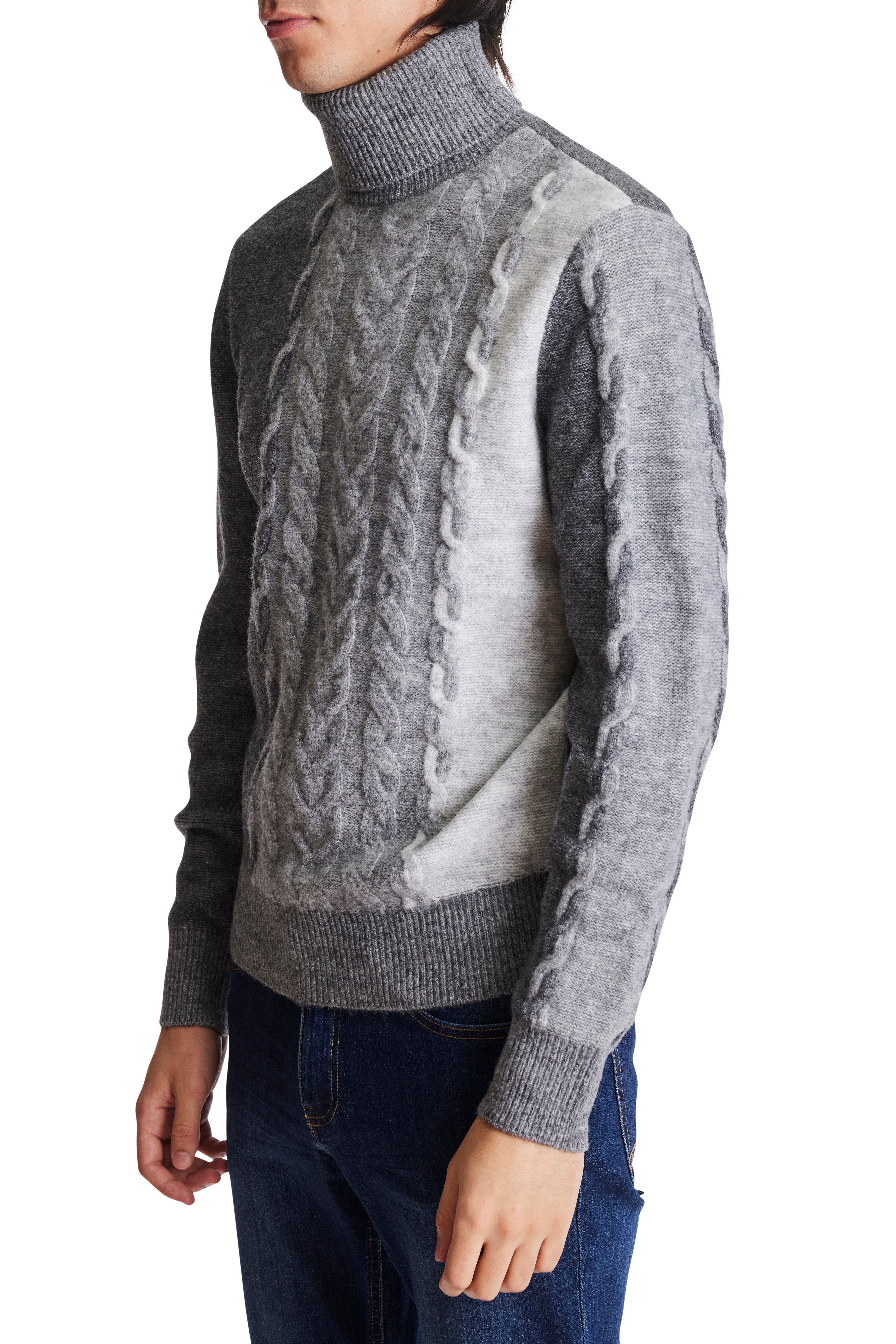Tricolor Cable Turtleneck - Tri Grey