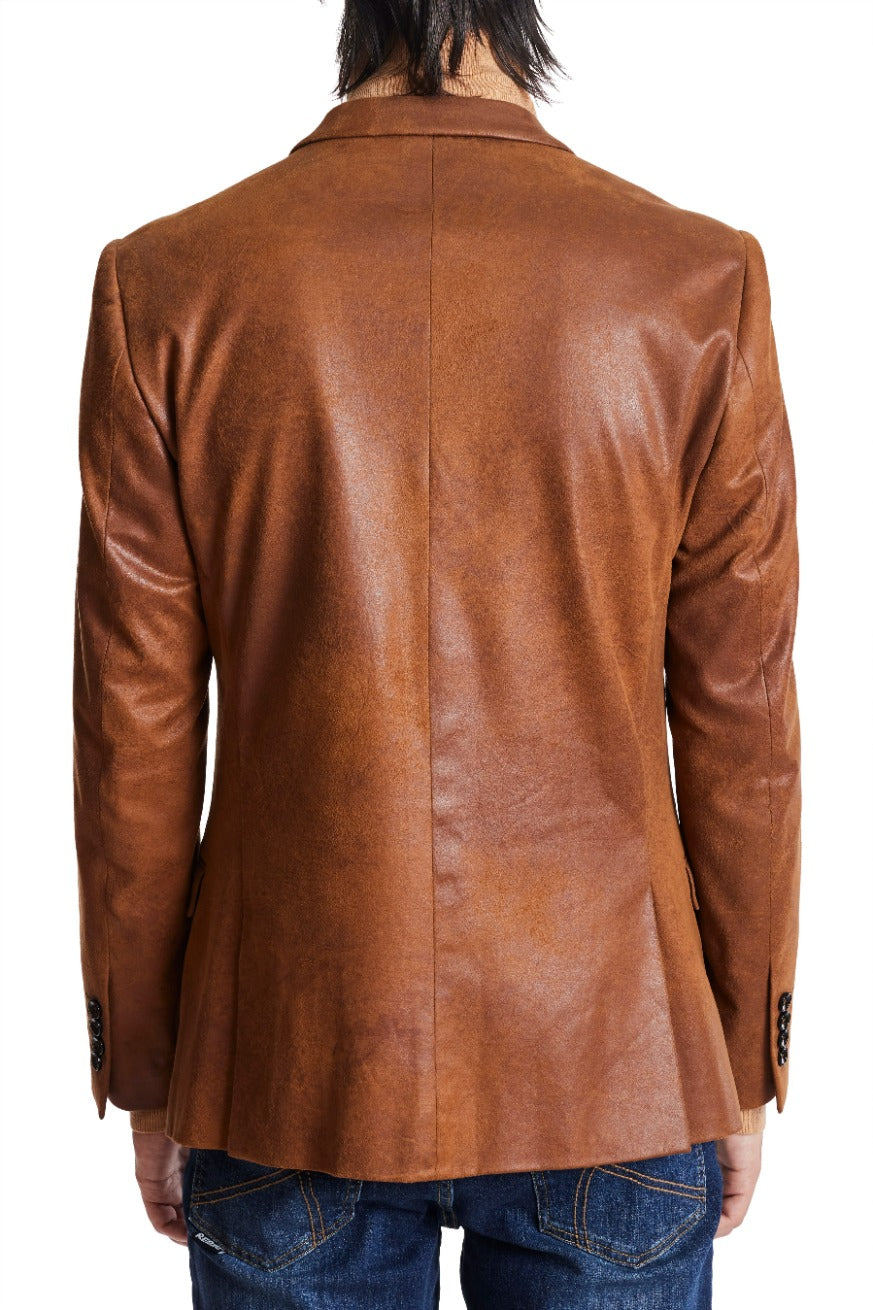 Ed Vegan Leather Sport Jacket - slim - Cognac Vegan Leather