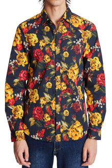  Samuel Spread Collar shirt - slim - Black & Roses