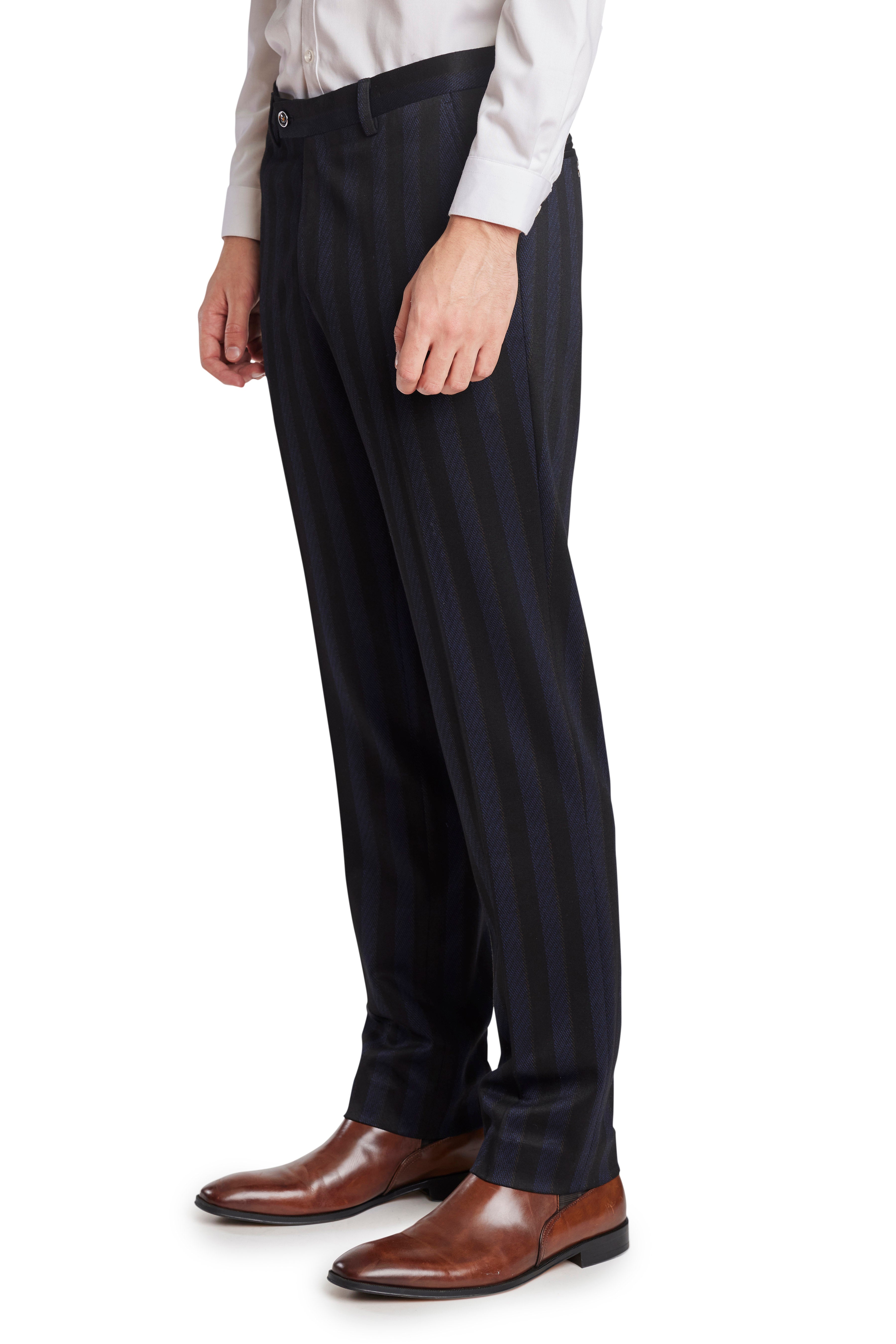 Buy SHOWOFF Women's Mid-Rise Black Striped Straight Fit Formal Trousers-IM-9895_Black_30  at Amazon.in