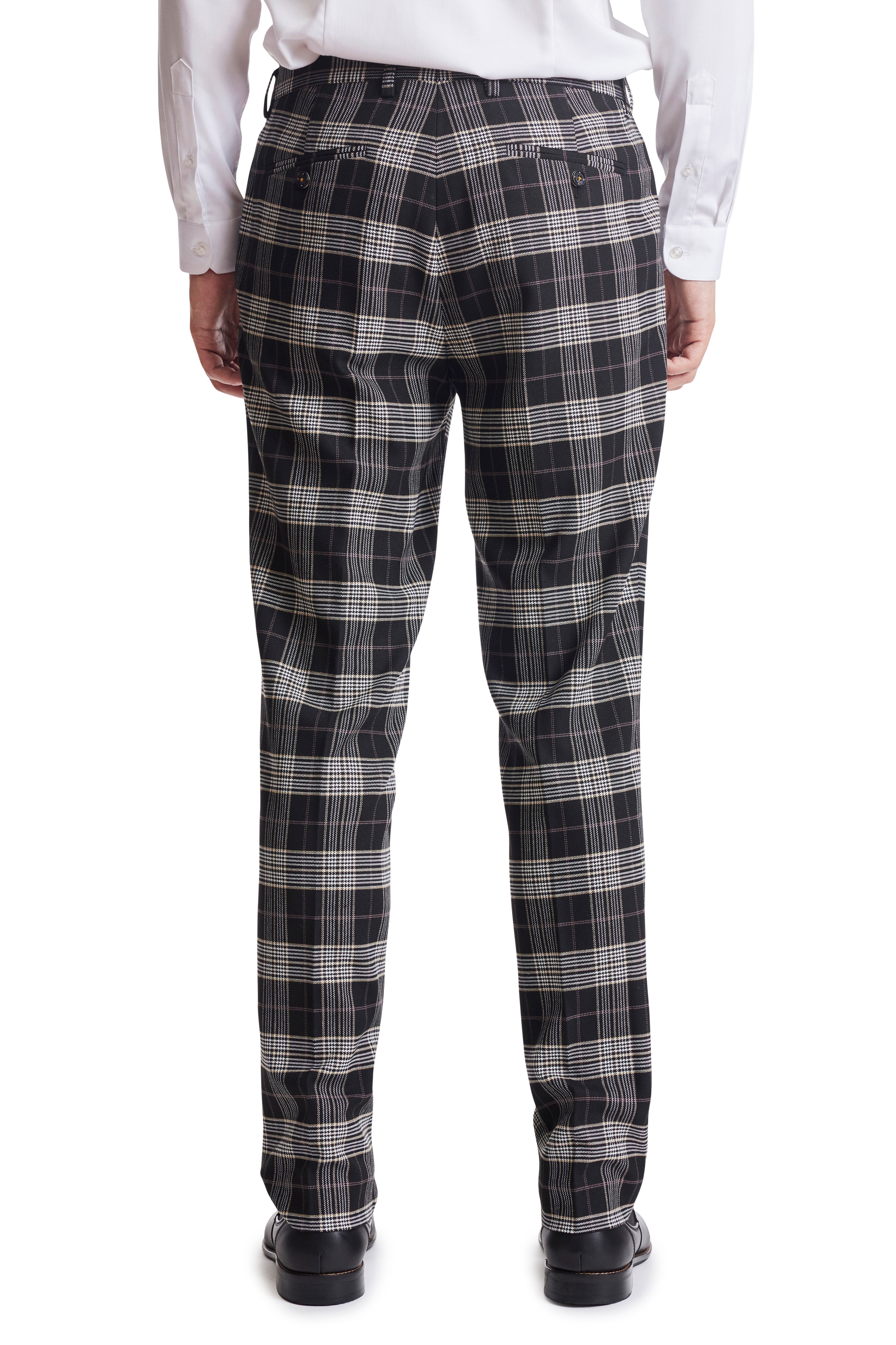 Downing Pants slim Black White Gold Plaid Paisley Gray
