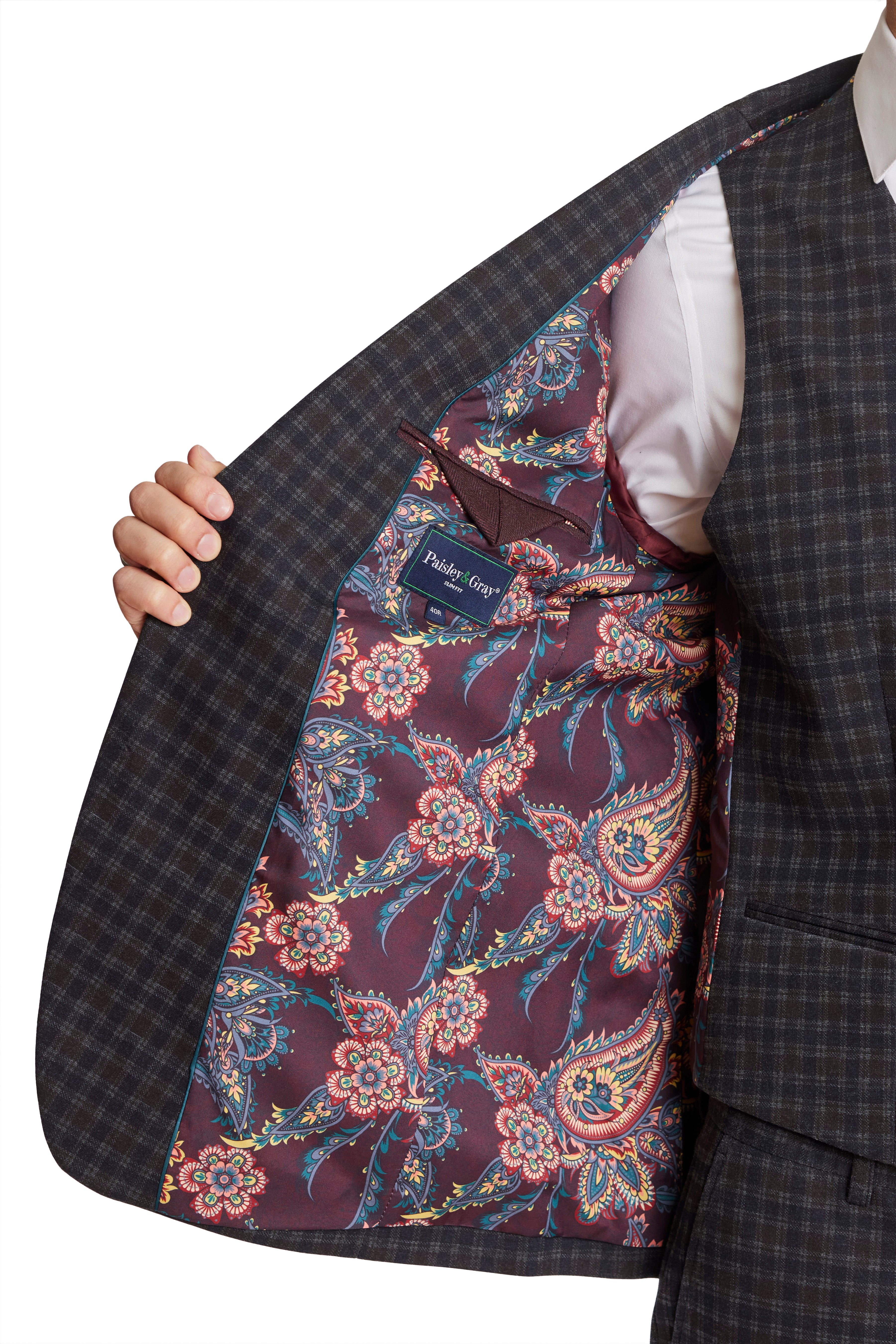 Dover Notch Jacket - slim - Wine Navy Little Check