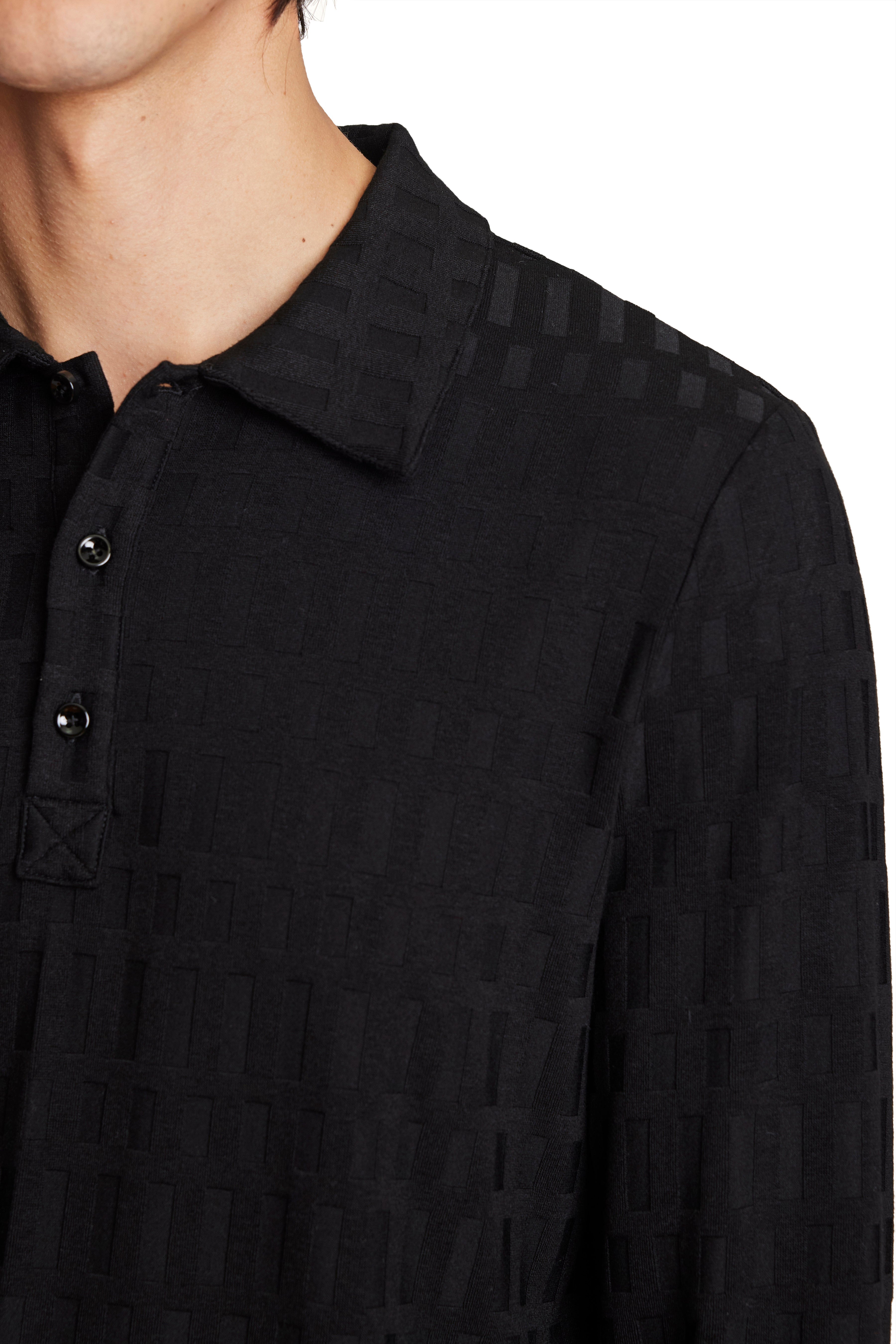 L/S Polo - Black Tonal Geo