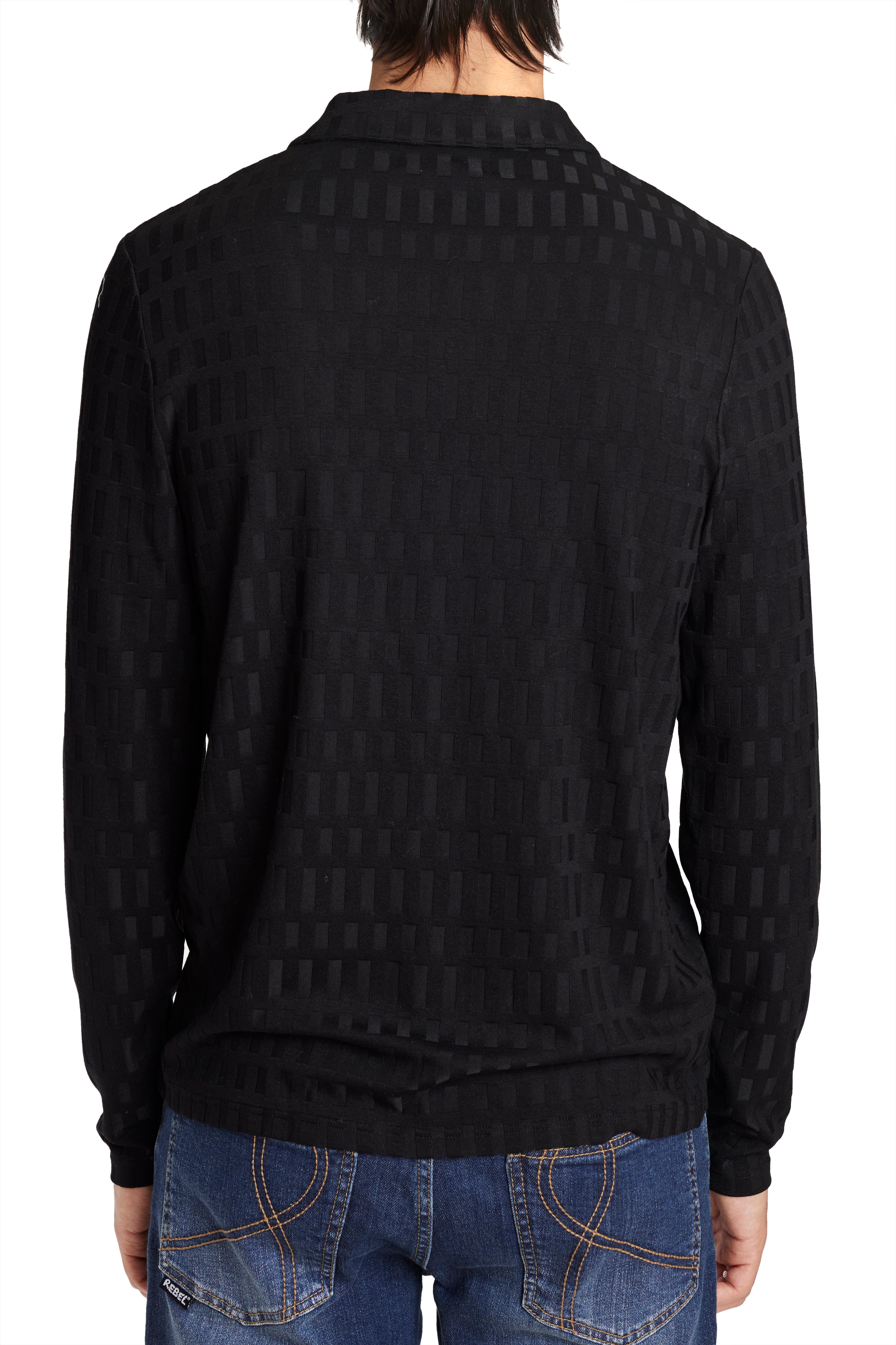 L/S Polo - Black Tonal Geo