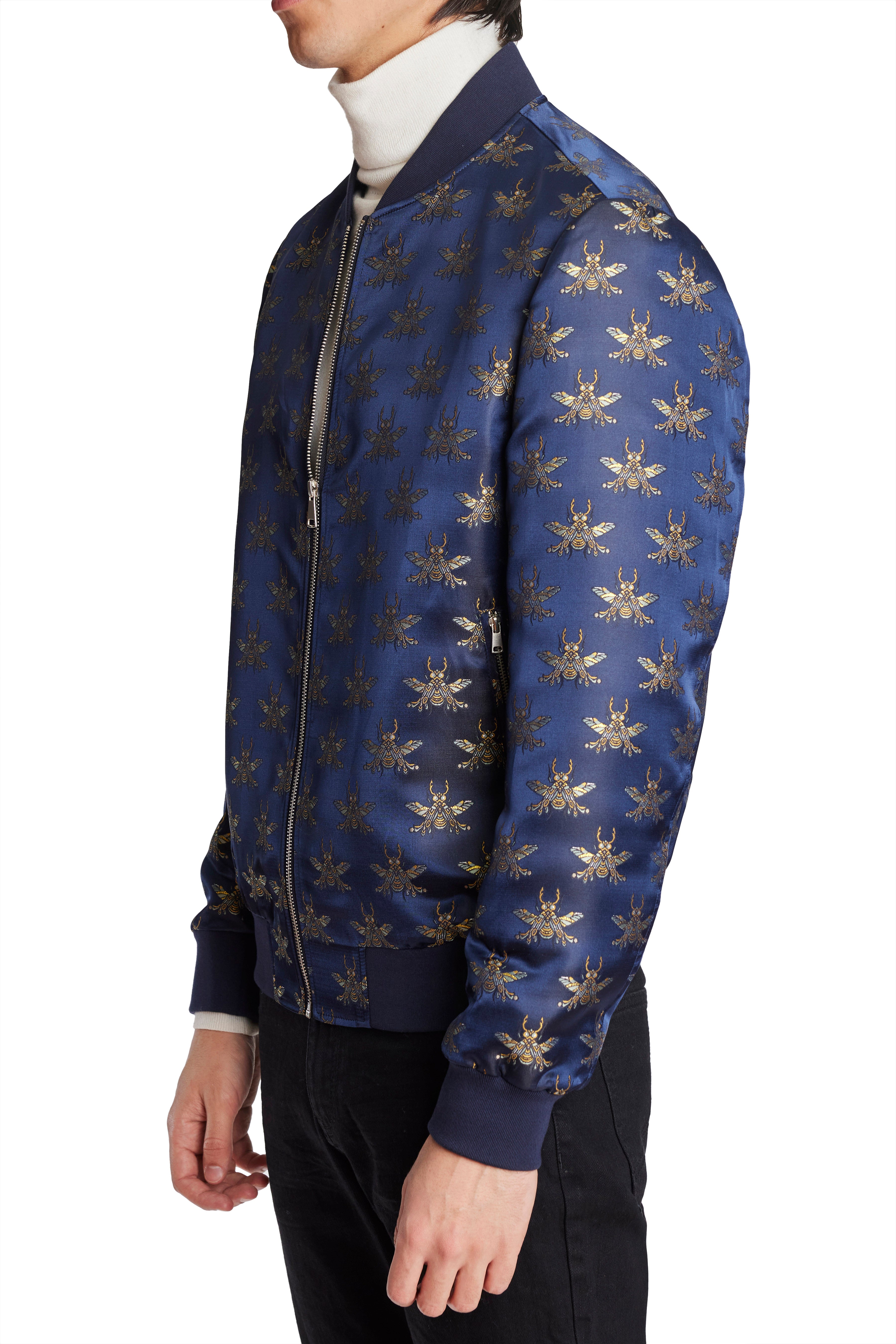 Hyde Bomber Jacket - slim - Navy Iconic Bees – Paisley & Gray