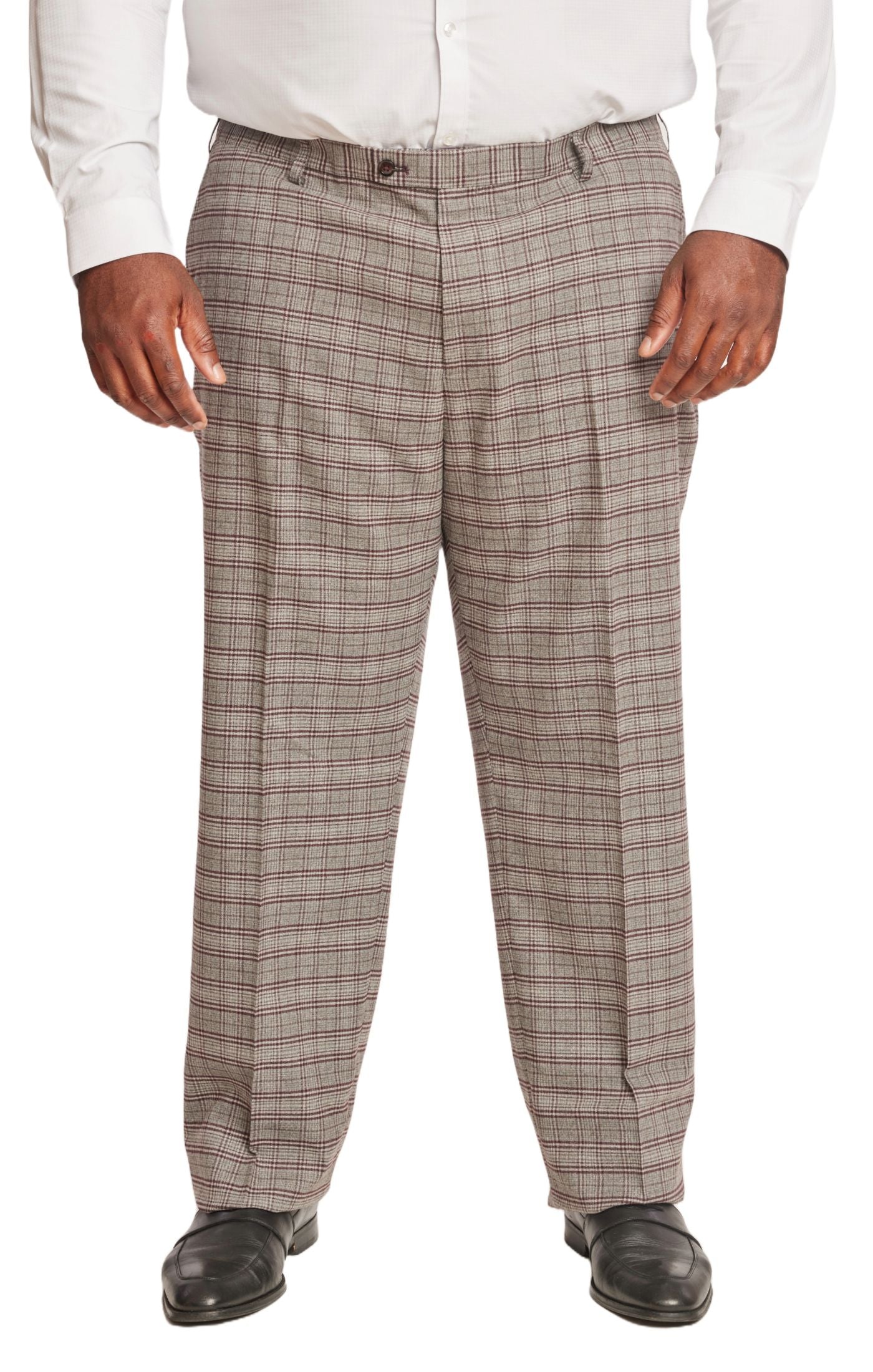 Big & Tall Downing Pants - Grey Burgundy Check