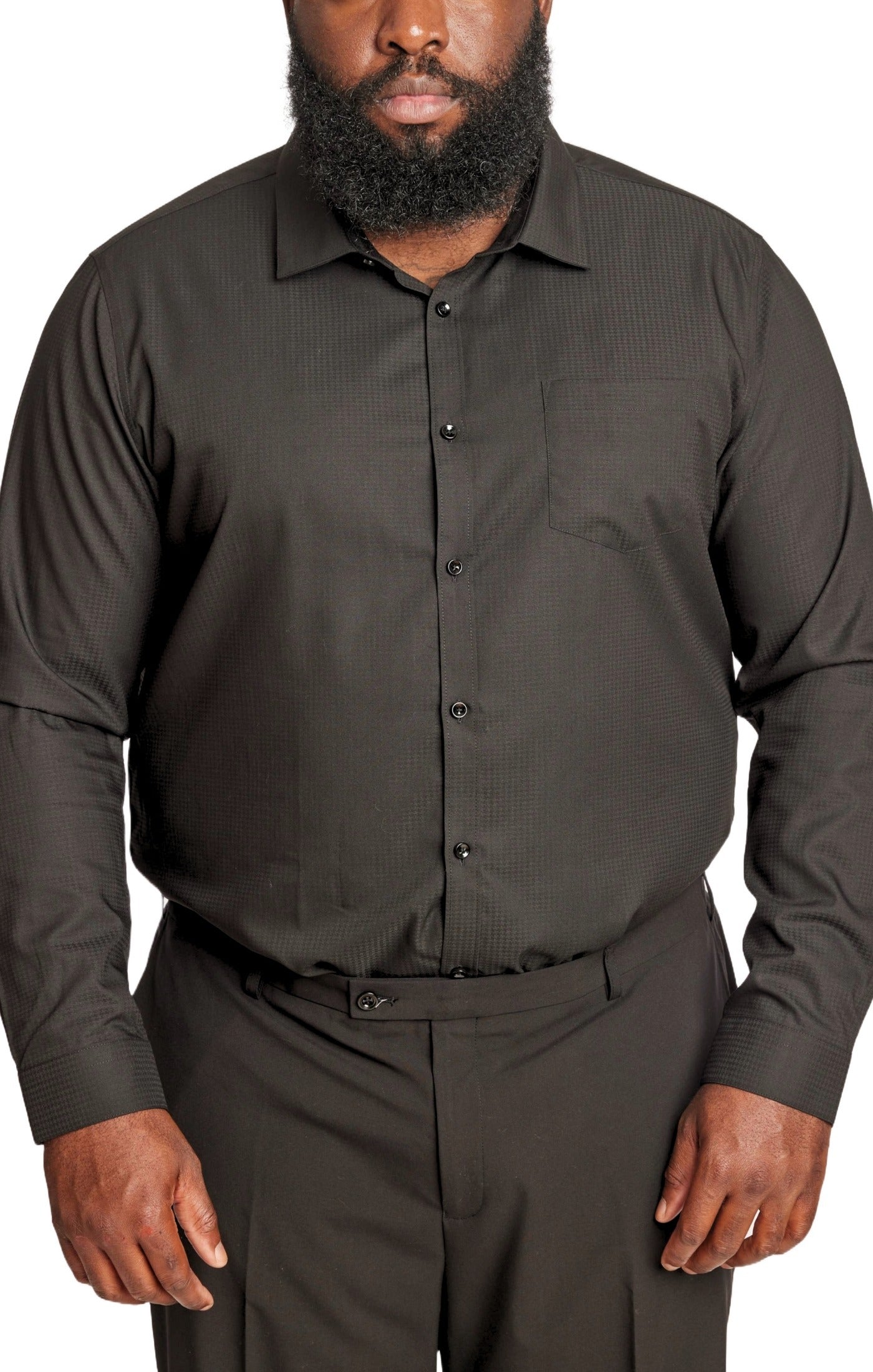 Big & Tall Samuel Spread Collar Shirt - Black Houndstooth Jacquard