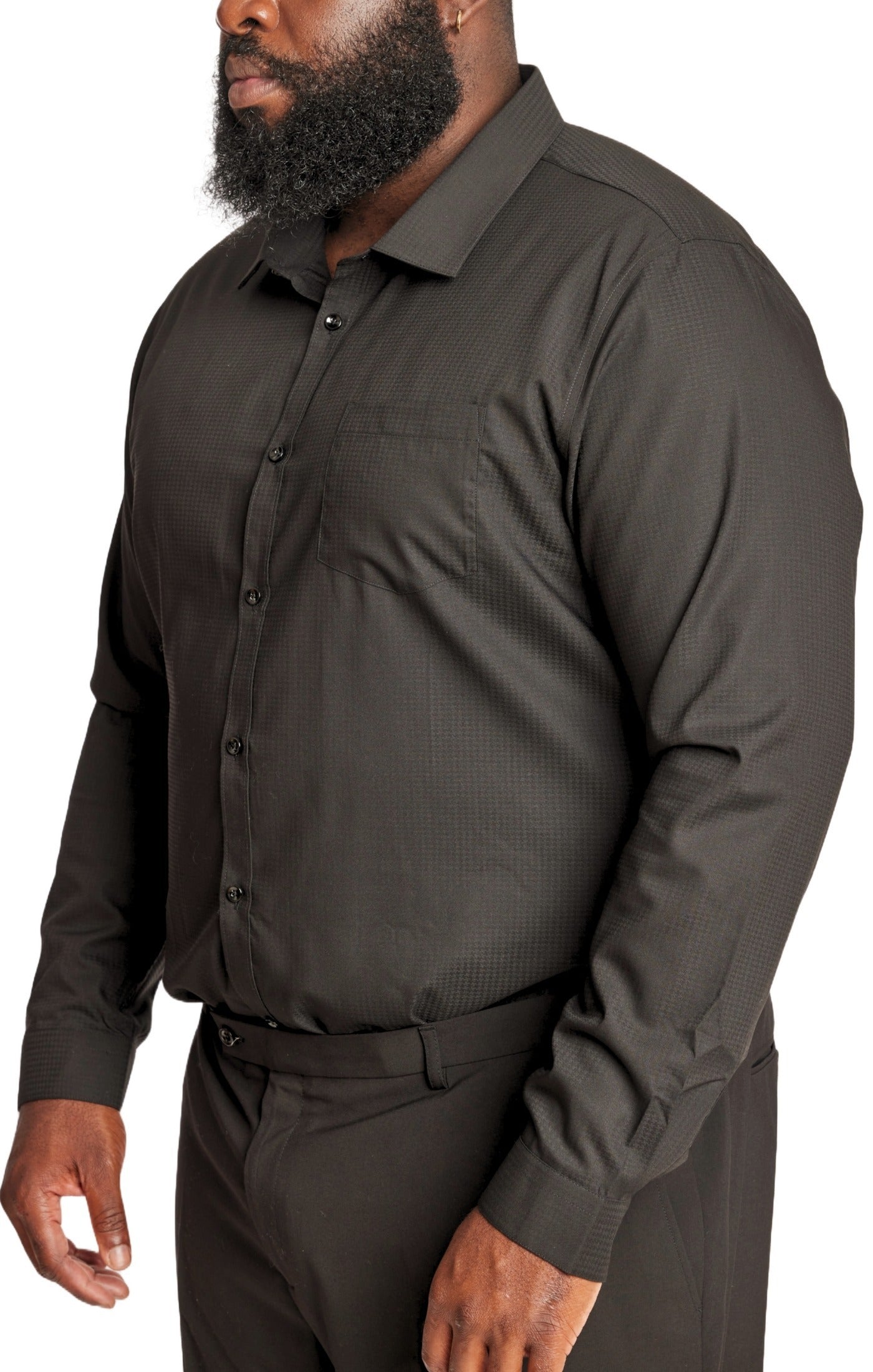 Big & Tall Samuel Spread Collar Shirt - Black Houndstooth Jacquard
