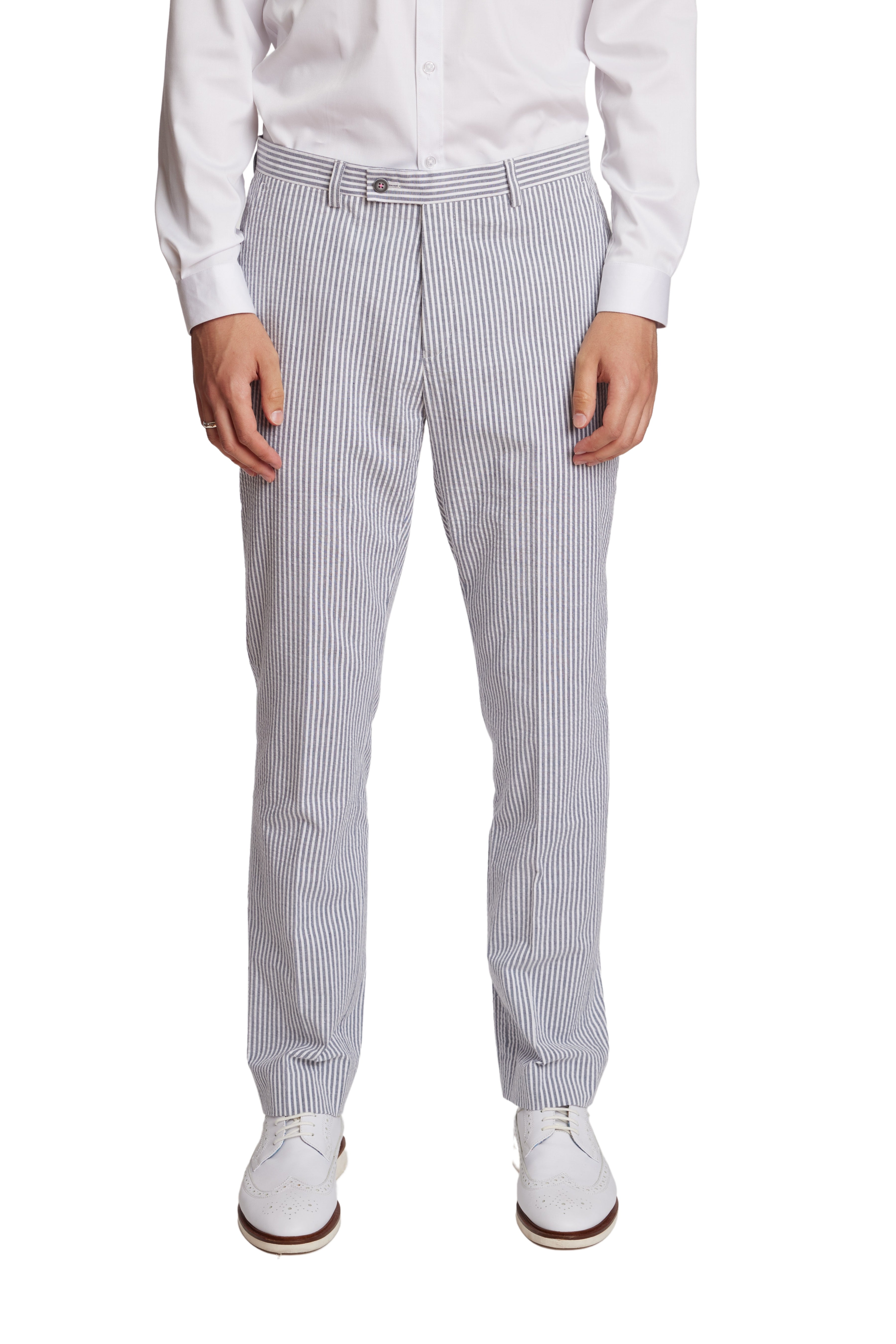 Downing Pants - slim - Grey & Wht Seersucker Stripes