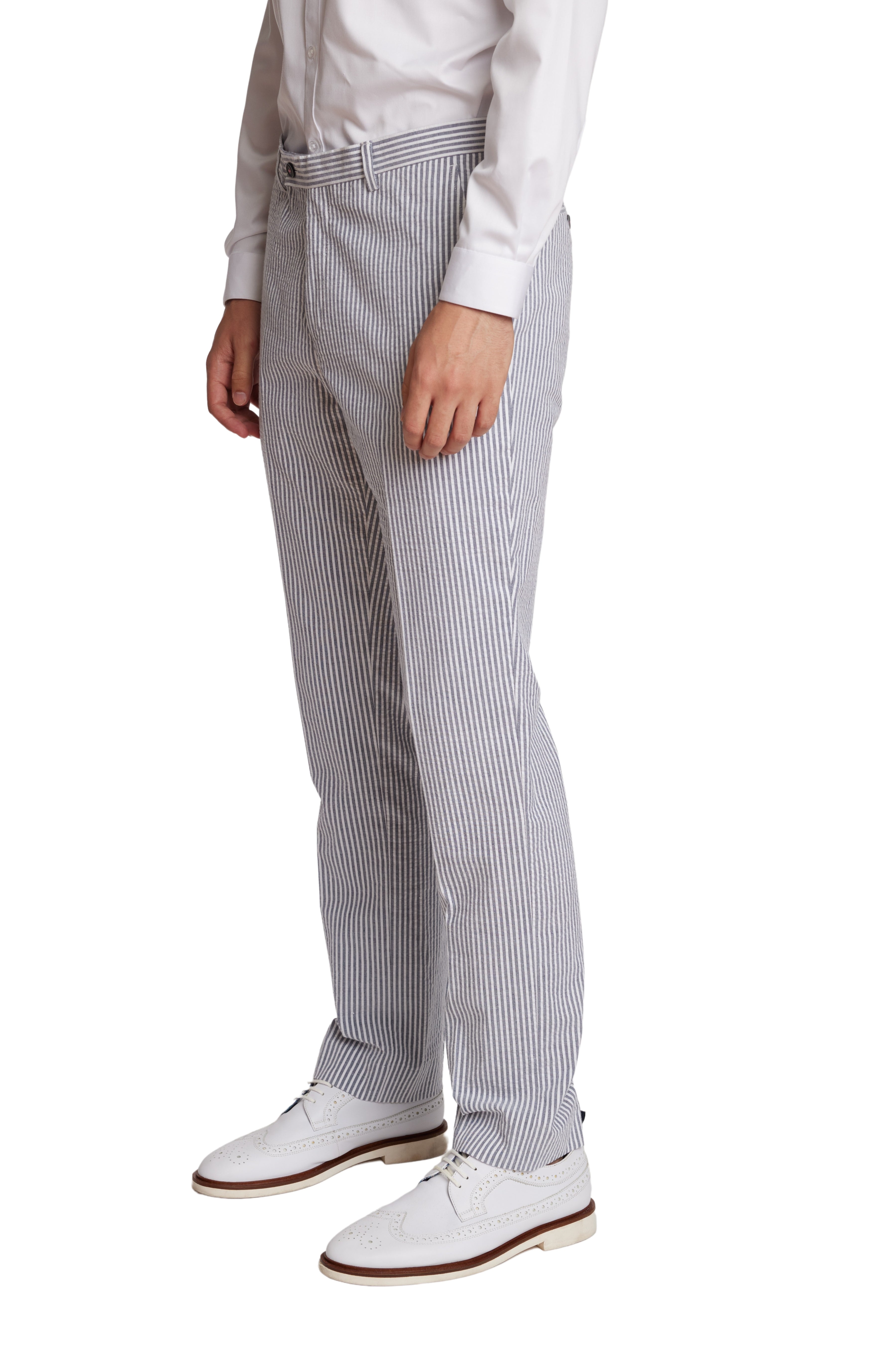 Downing Pants - slim - Grey & Wht Seersucker Stripes