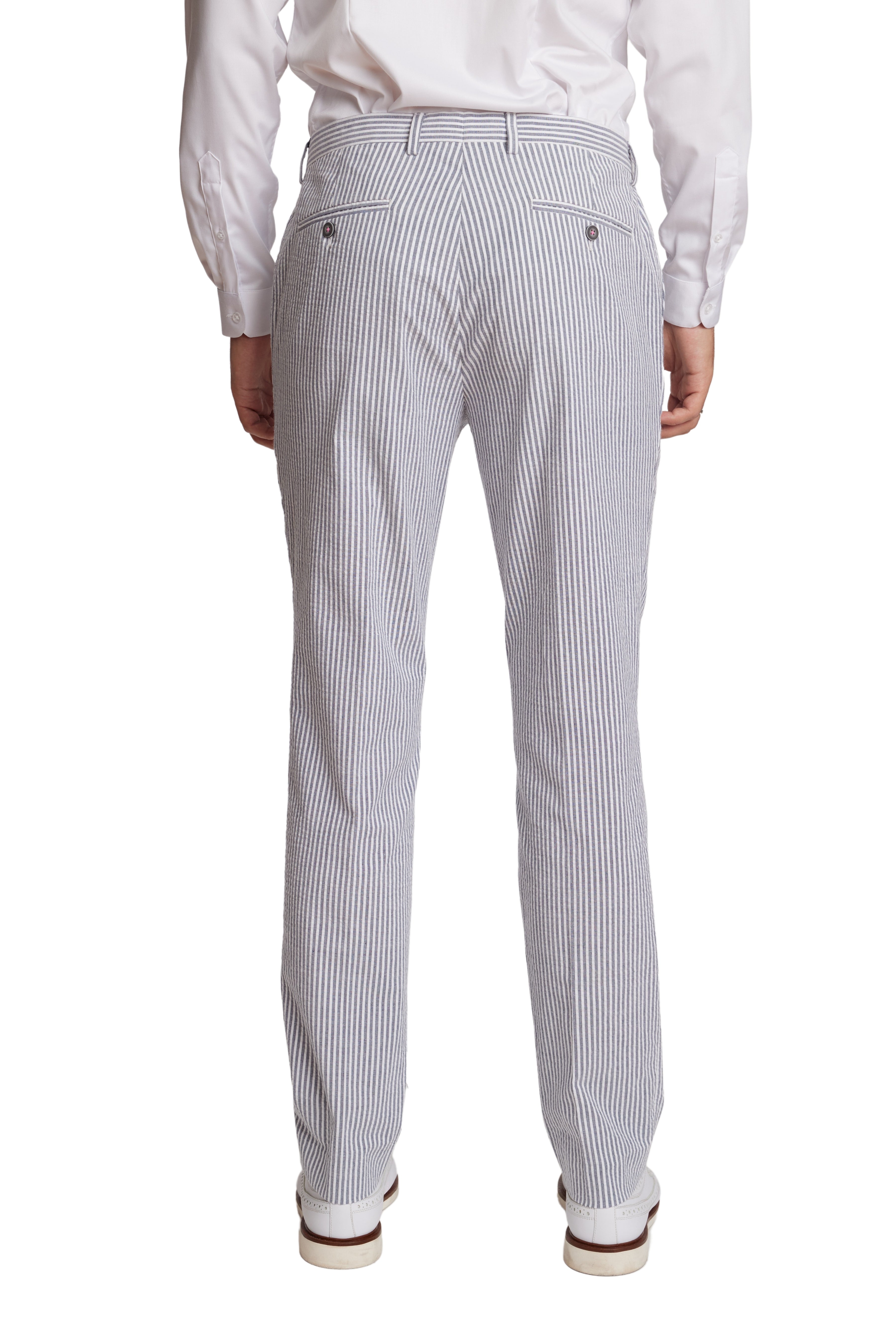 Downing Pants - slim - Grey & Wht Seersucker Stripes