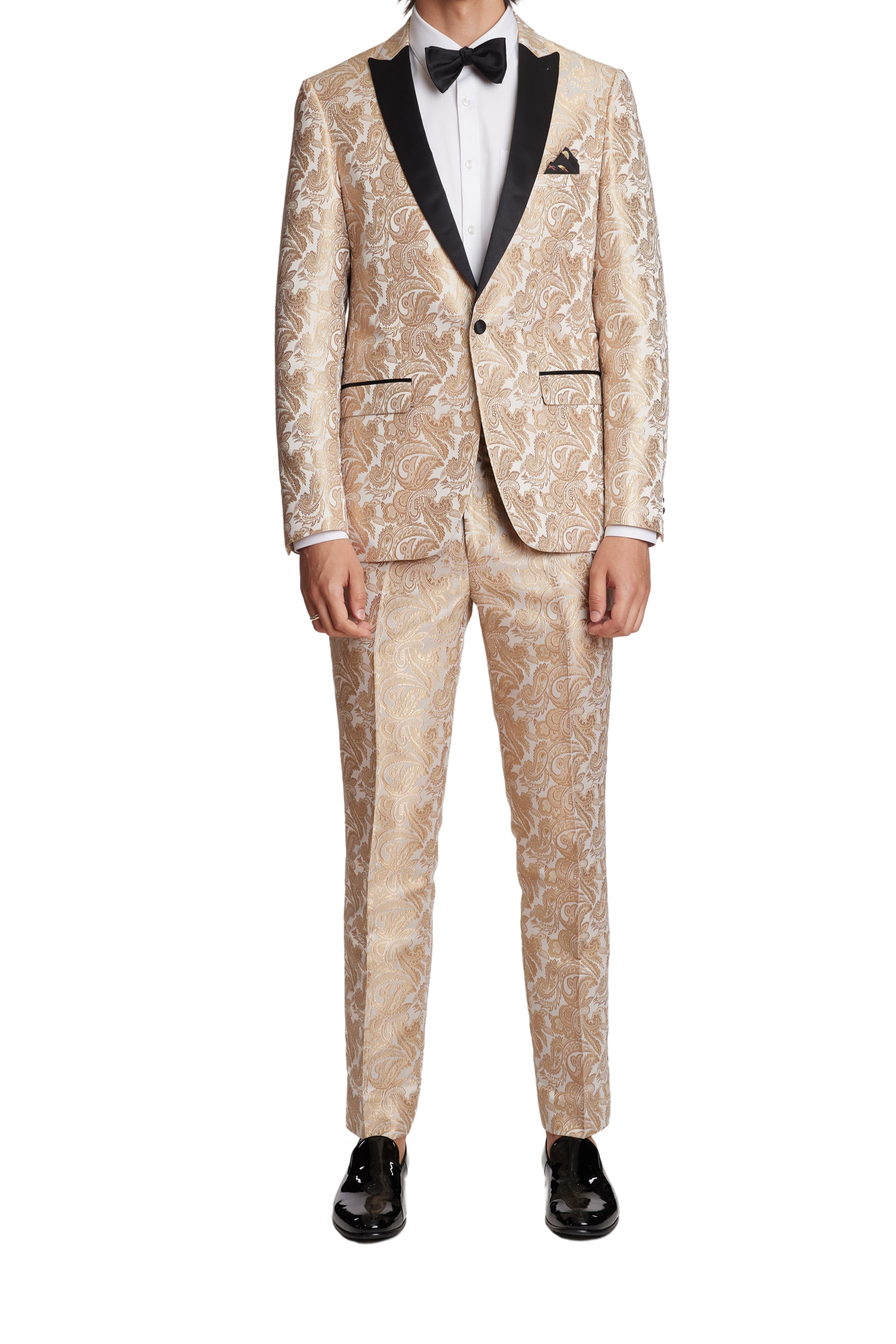 Grosvenor Peak Tux Jacket - slim - Cream Gold Paisley