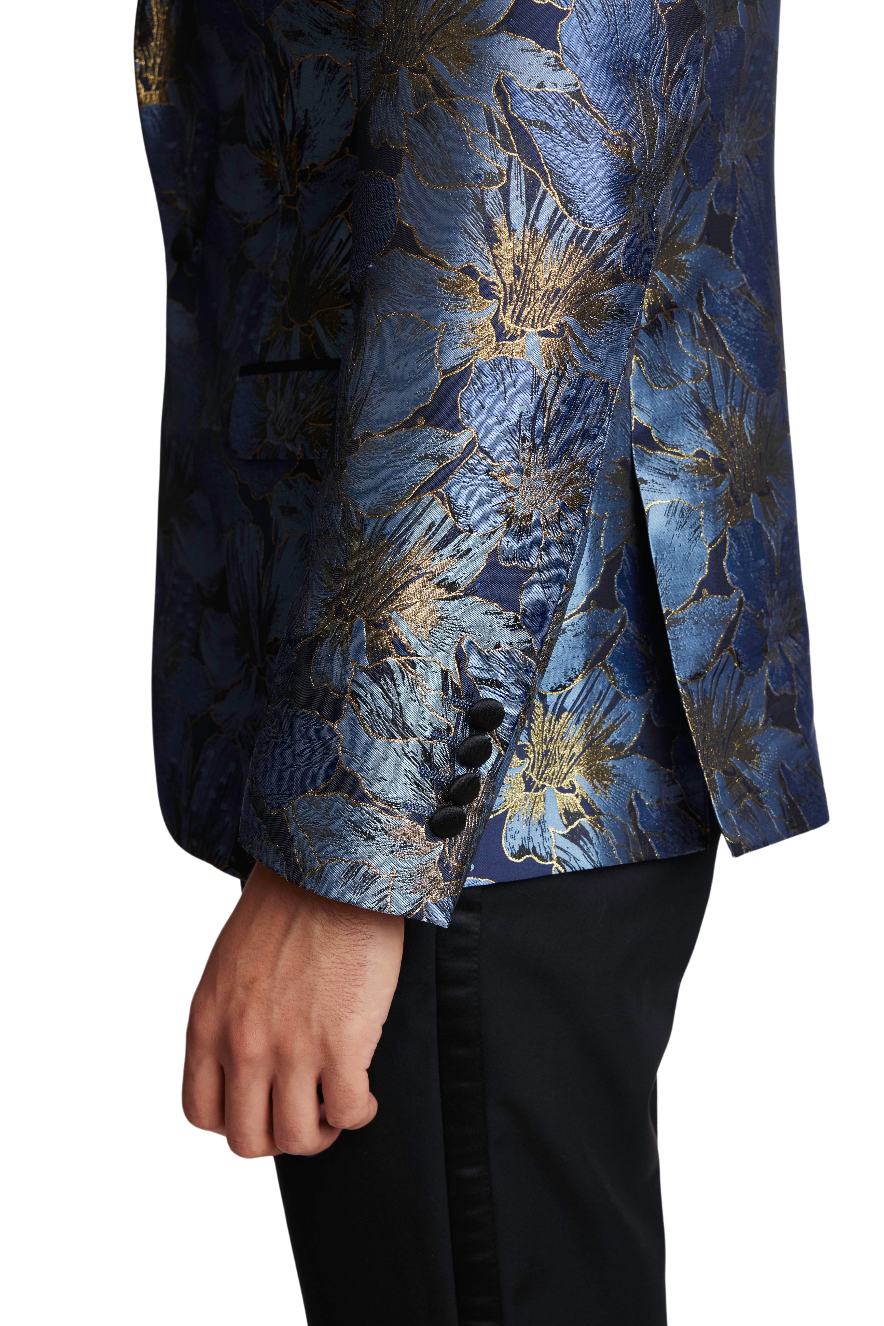 Grosvenor Peak Tux Jacket - slim - Navy Blue Gold Flower