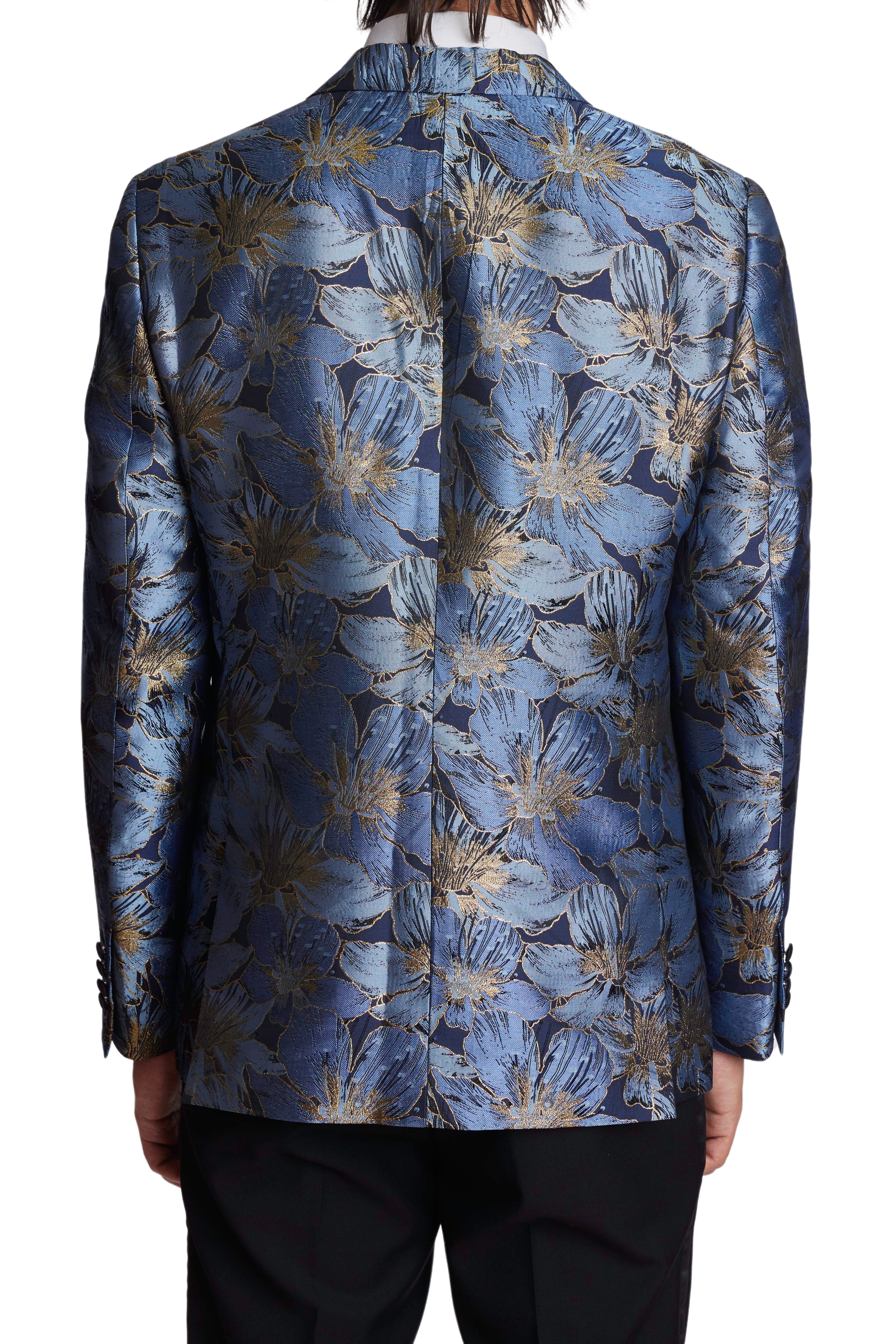 Grosvenor Peak Tux Jacket - slim - Navy Blue Gold Flower