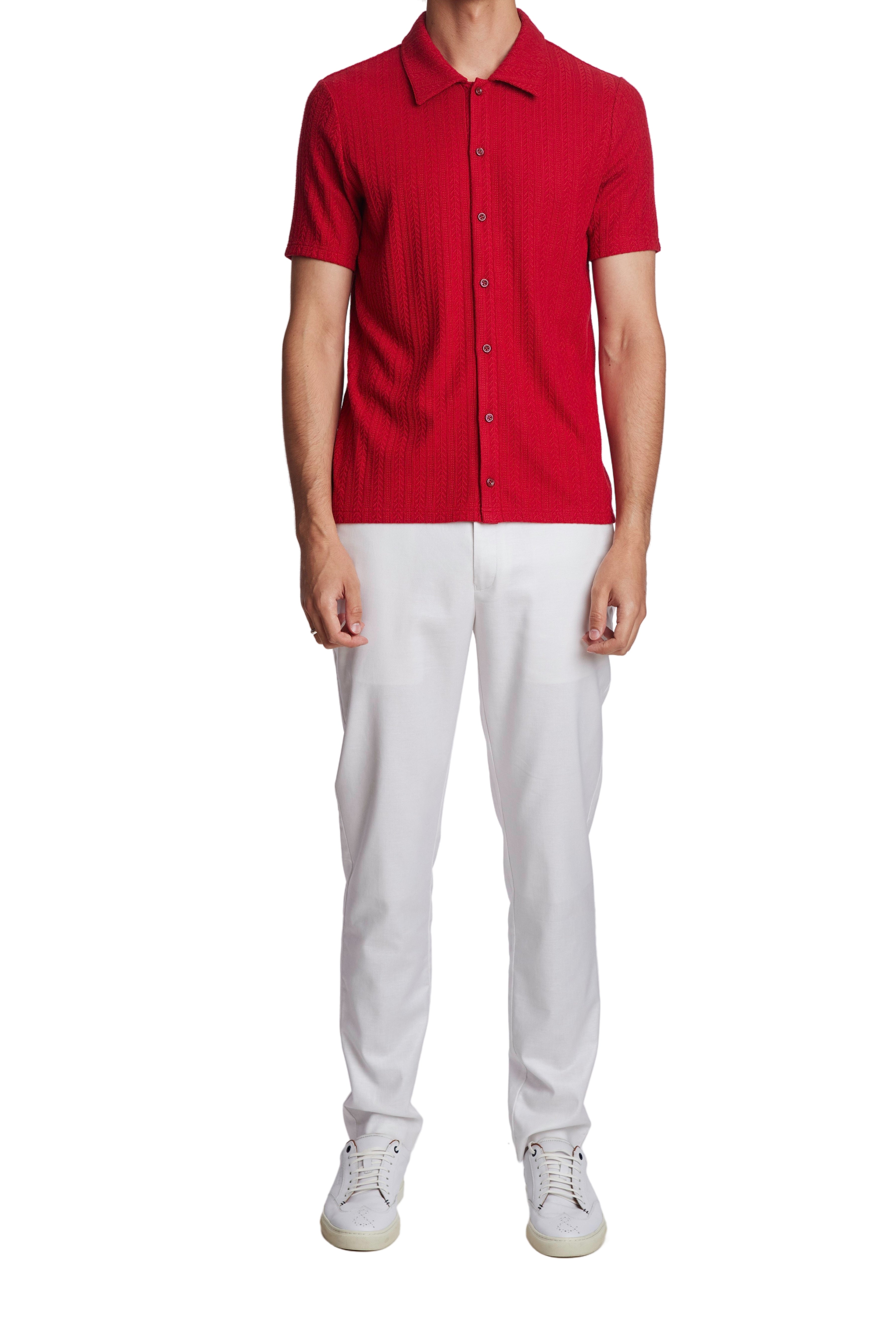 Full Placket Pointelle Polo - Cherry Red