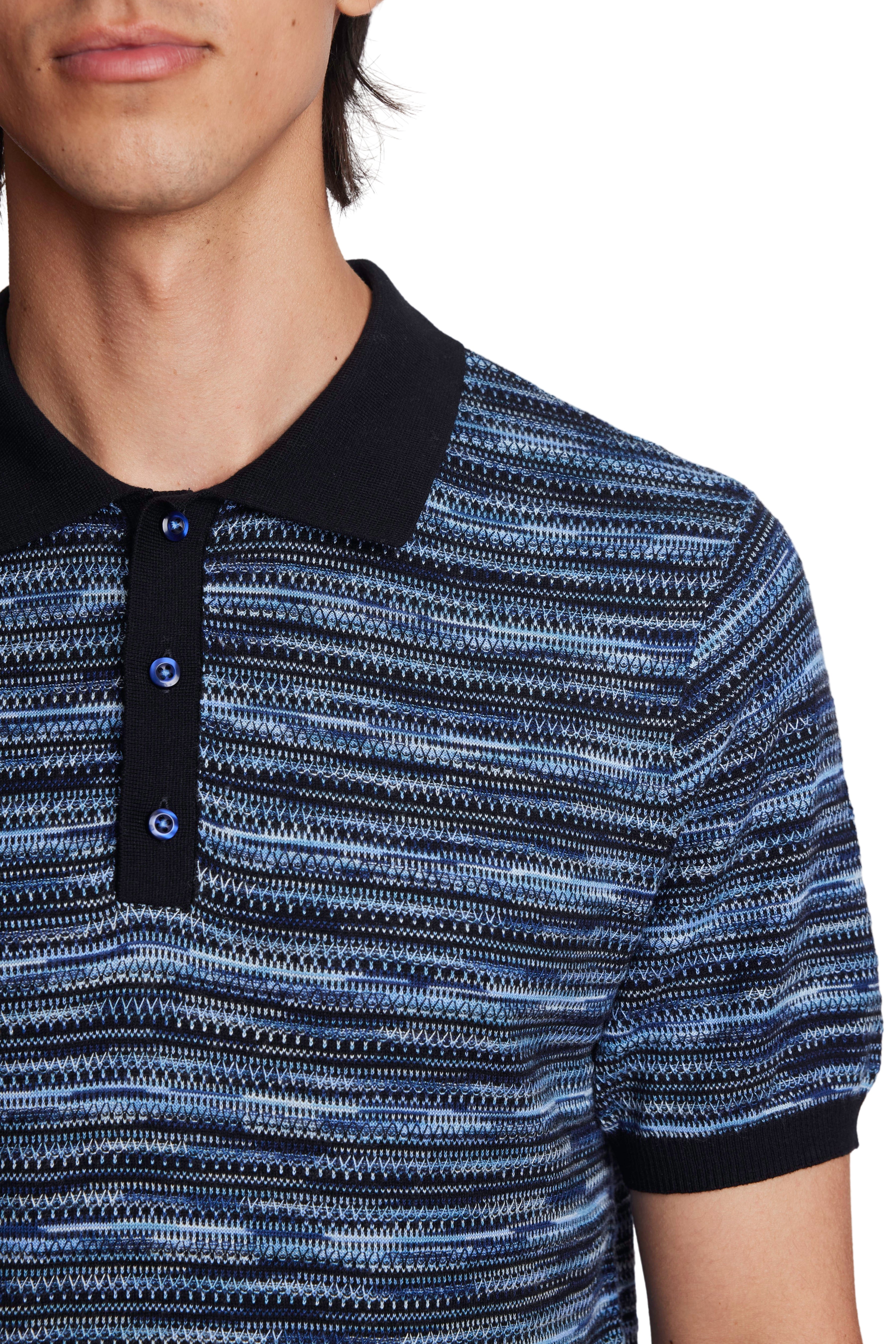 3 Button Knitted Polo - Blk Navy Blue Multi