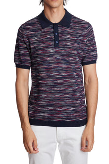  3 Button Knitted Polo - Red White Navy Multi