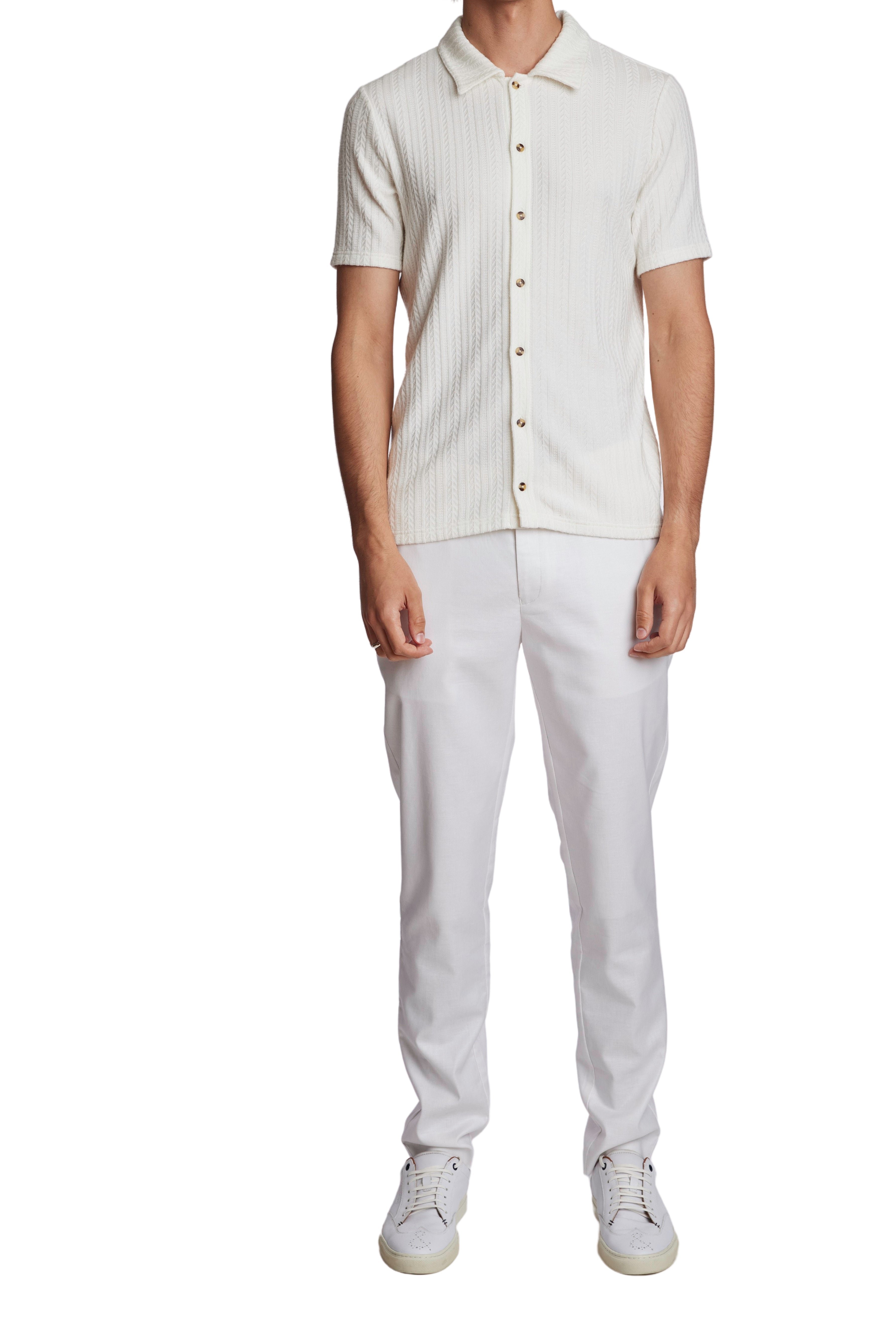 Full Placket Pointelle Polo - All White