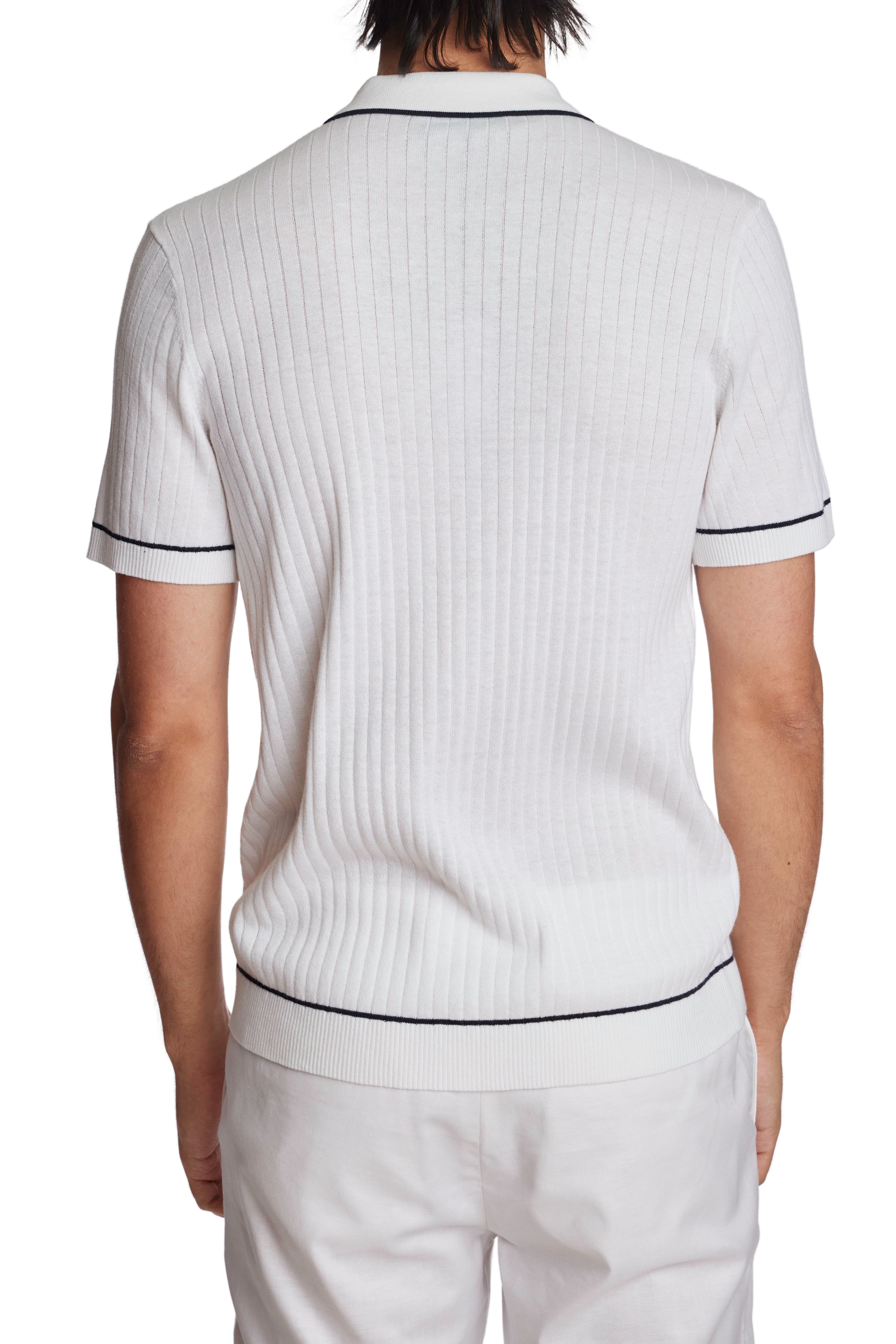 Big & Tall Full Placket Tipped Polo - White Navy