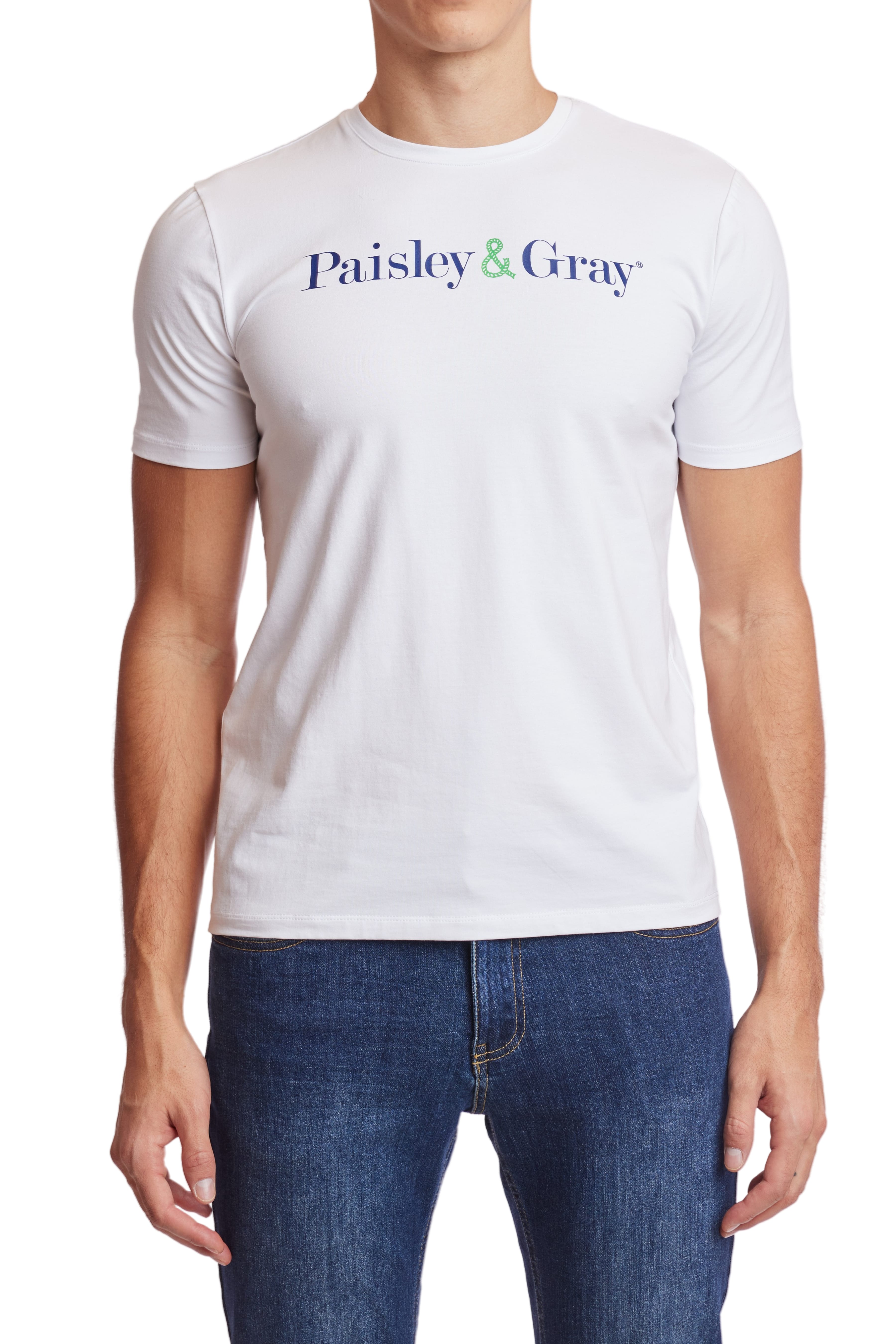 P&G Crew Logo T-shirt - White Navy Logo