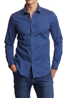  Samuel Spread Collar Shirt - Blue White Ditsy