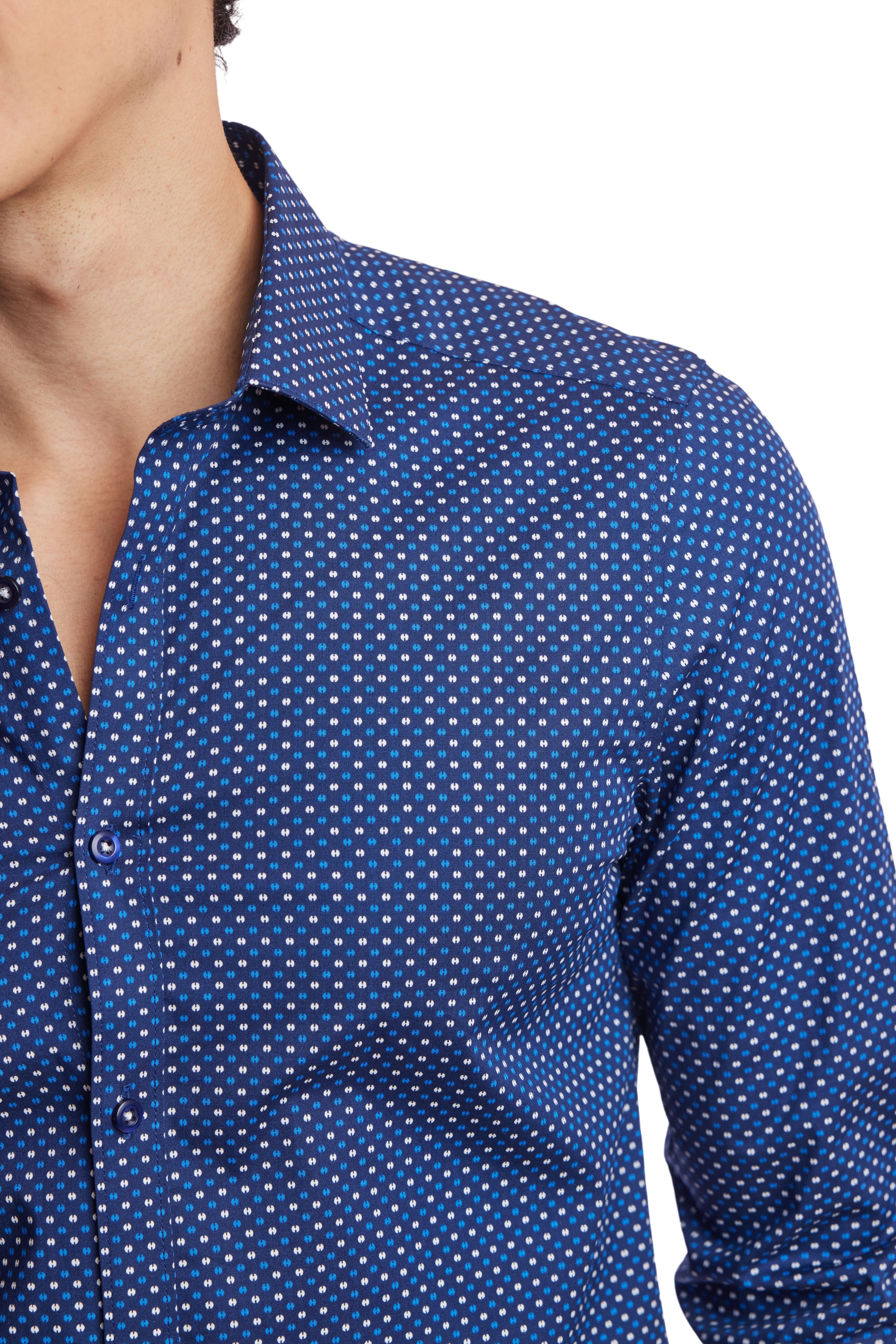 Samuel Spread Collar Shirt - Blue White Ditsy