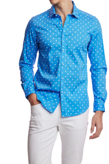  Samuel Spread Collar Shirt - Sky Polka Dots