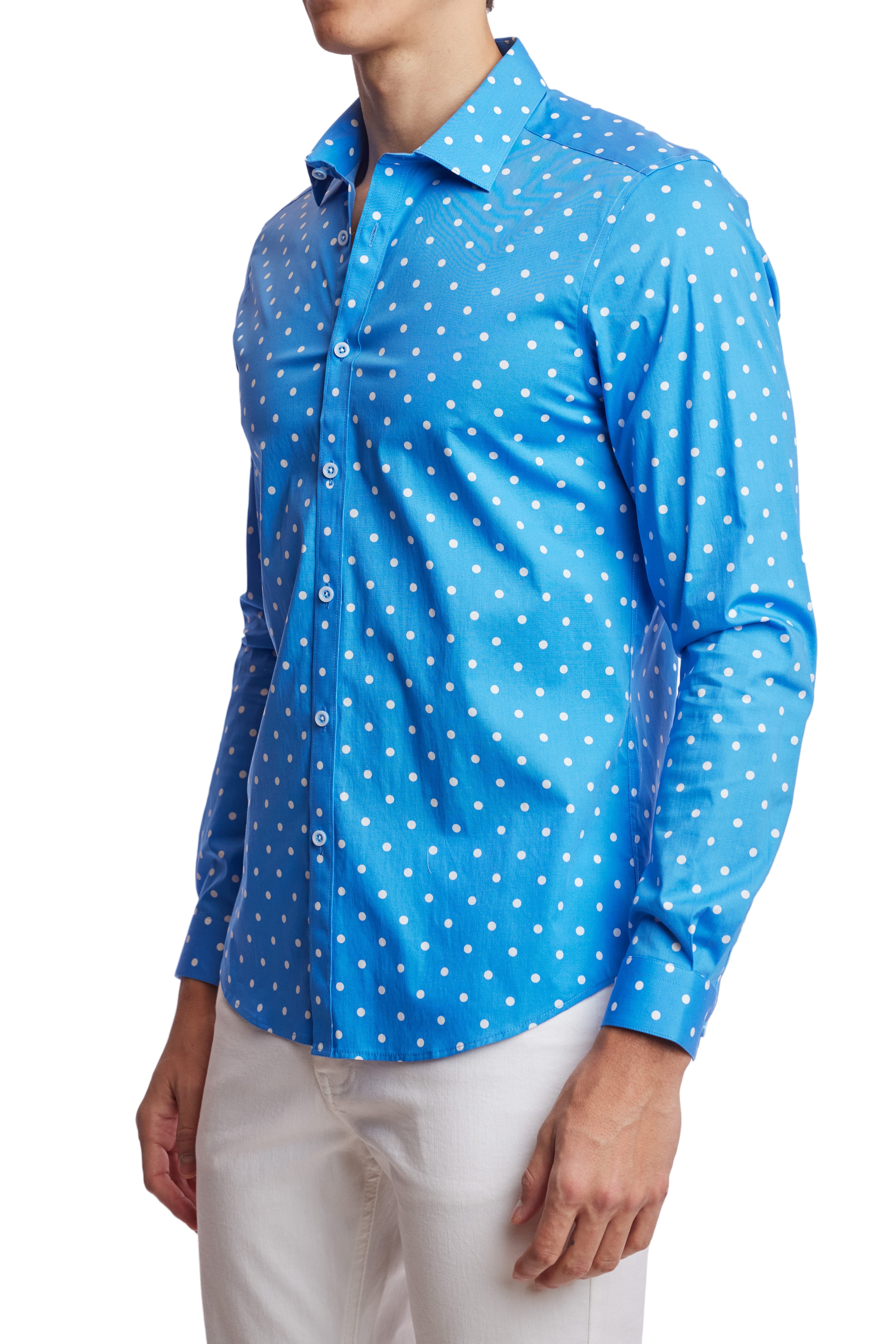 Samuel Spread Collar Shirt - Sky Polka Dots