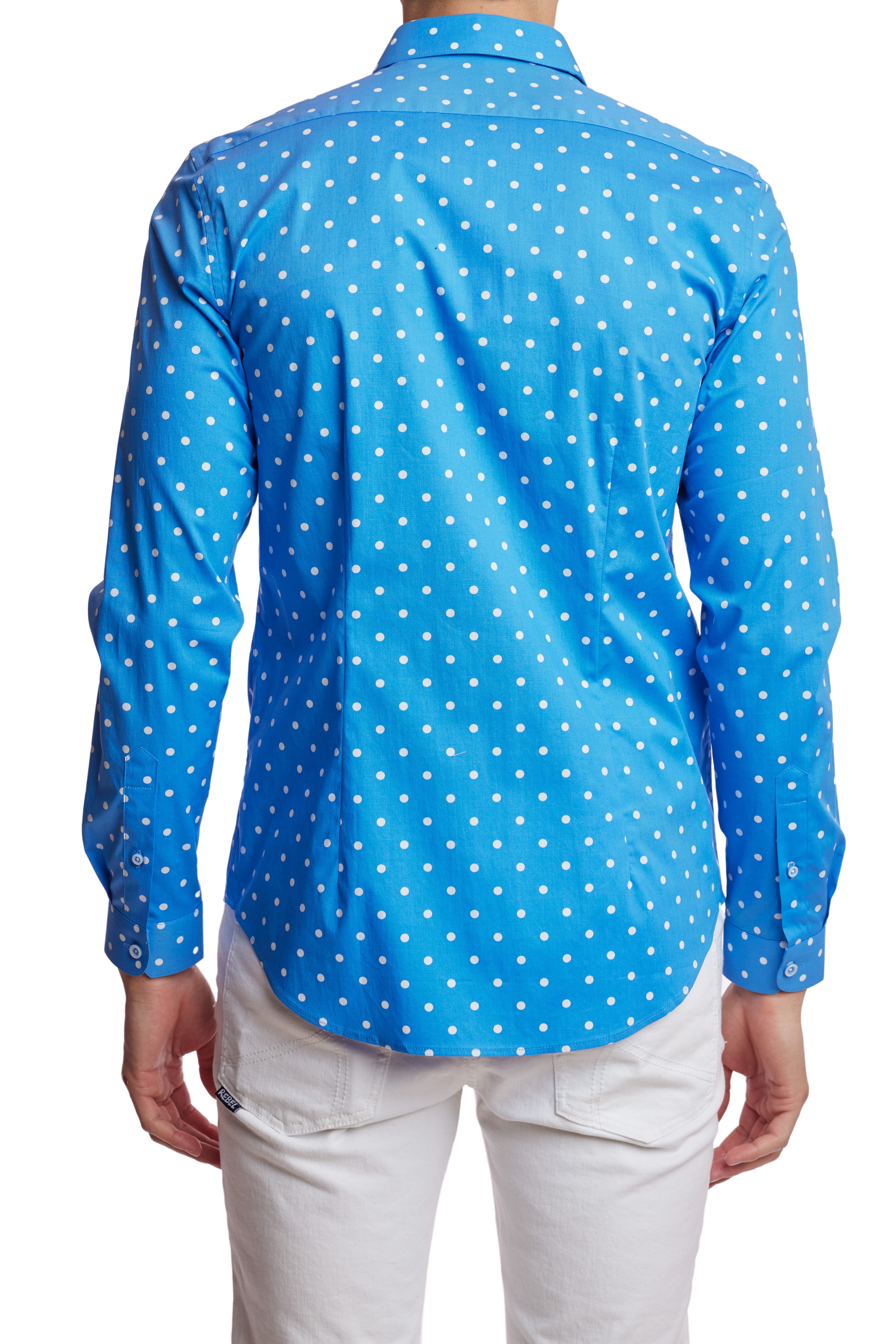 Samuel Spread Collar Shirt - Sky Polka Dots