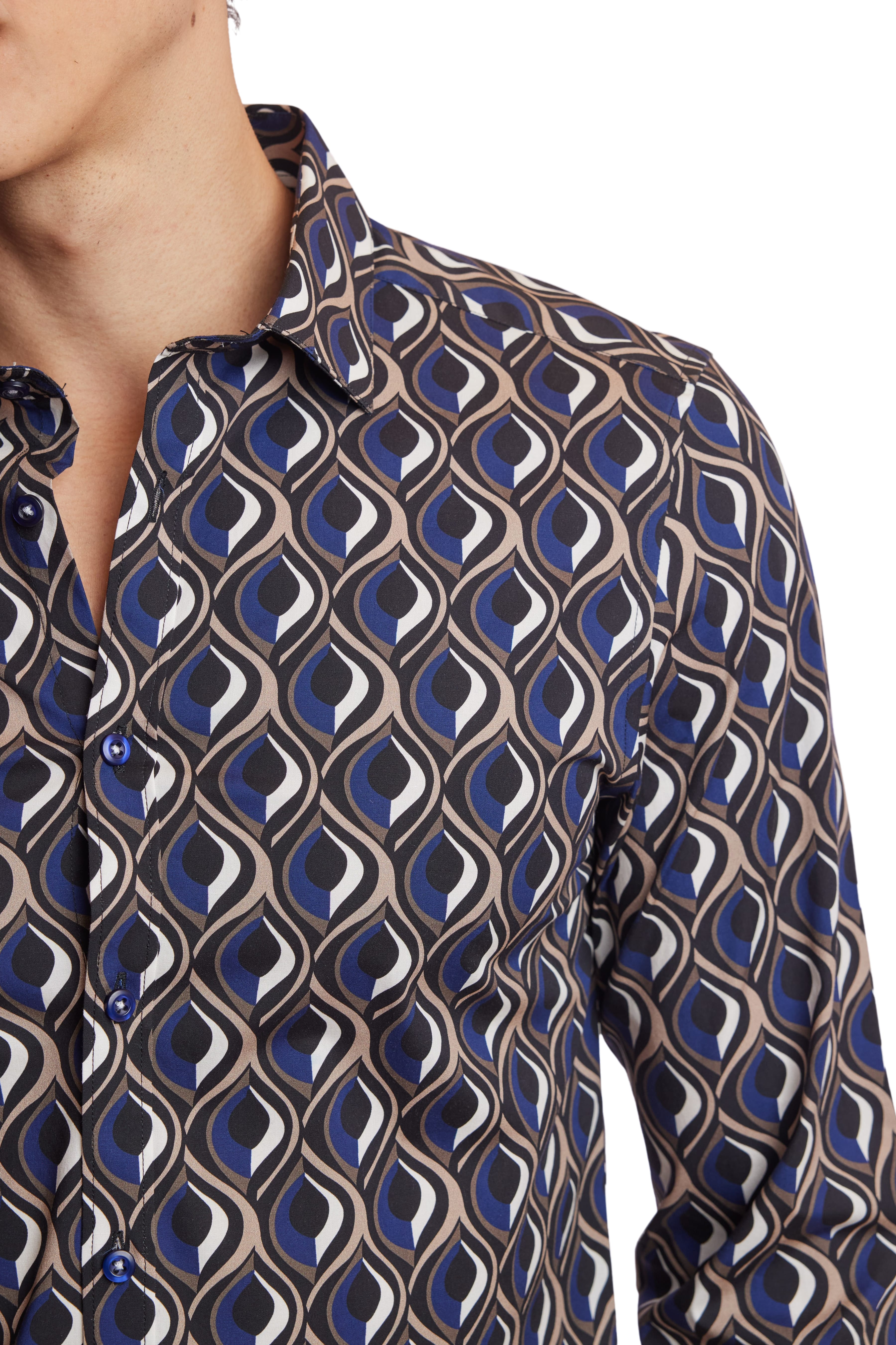 Big & Tall Samuel Spread Collar Shirt - Navy Blk Tan Geo
