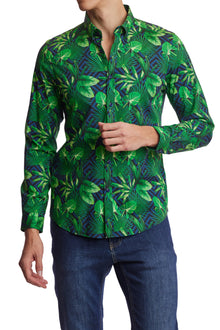  Brian Button Down Shirt - Navy Green Geo