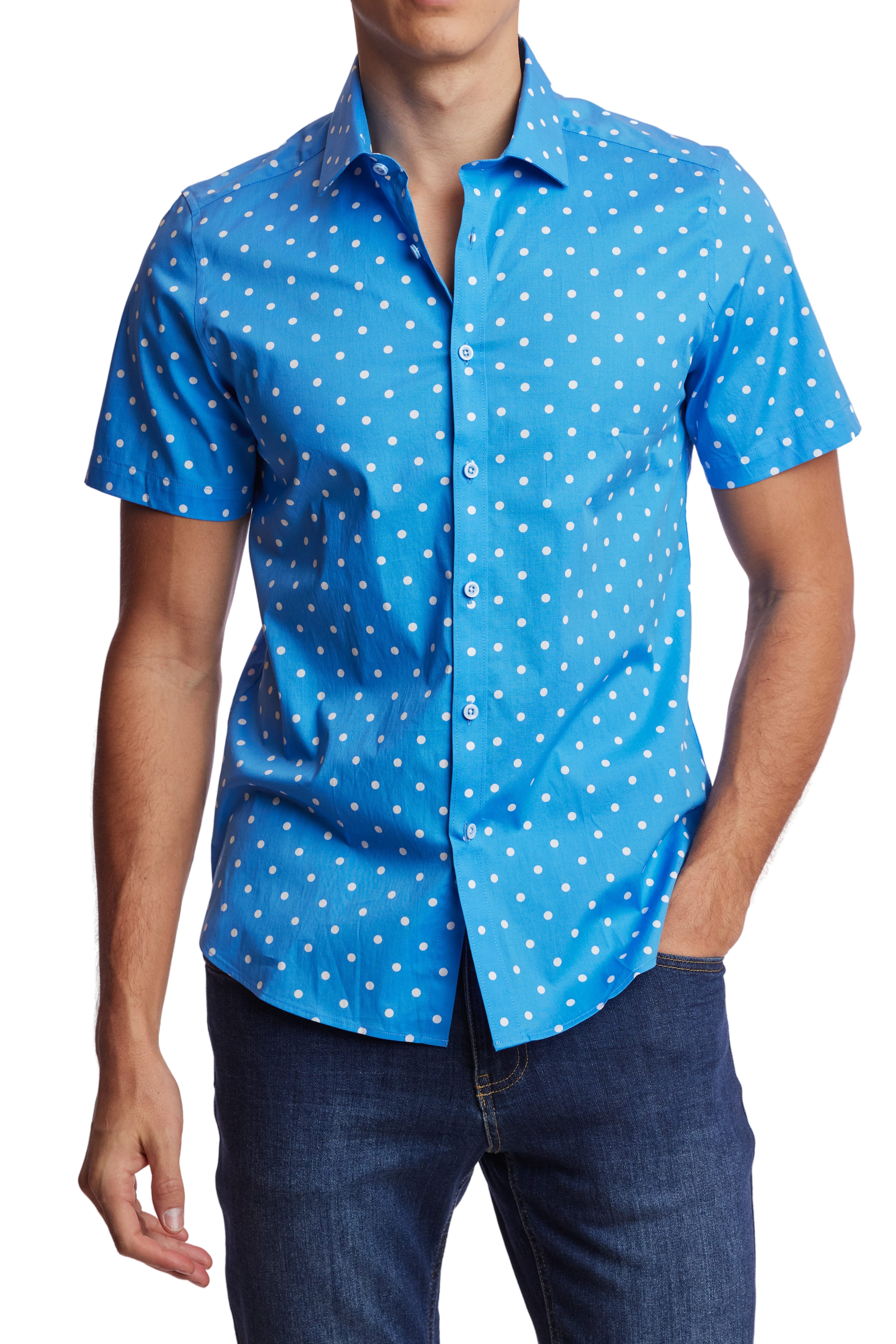 Sawyer S/S Shirt - Sky Polka Dots