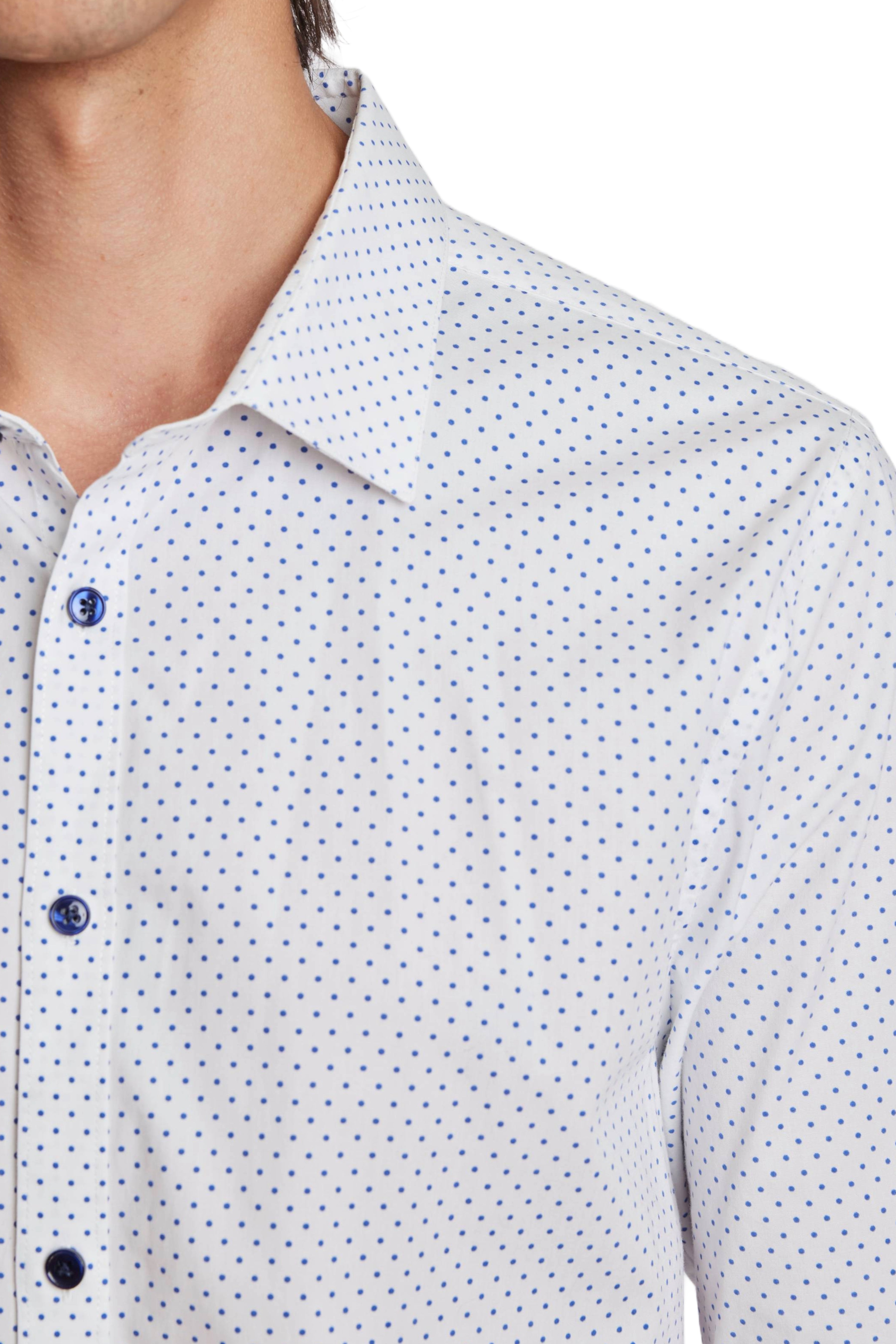 Samuel Spread Collar Shirt - Blue Polka Dots