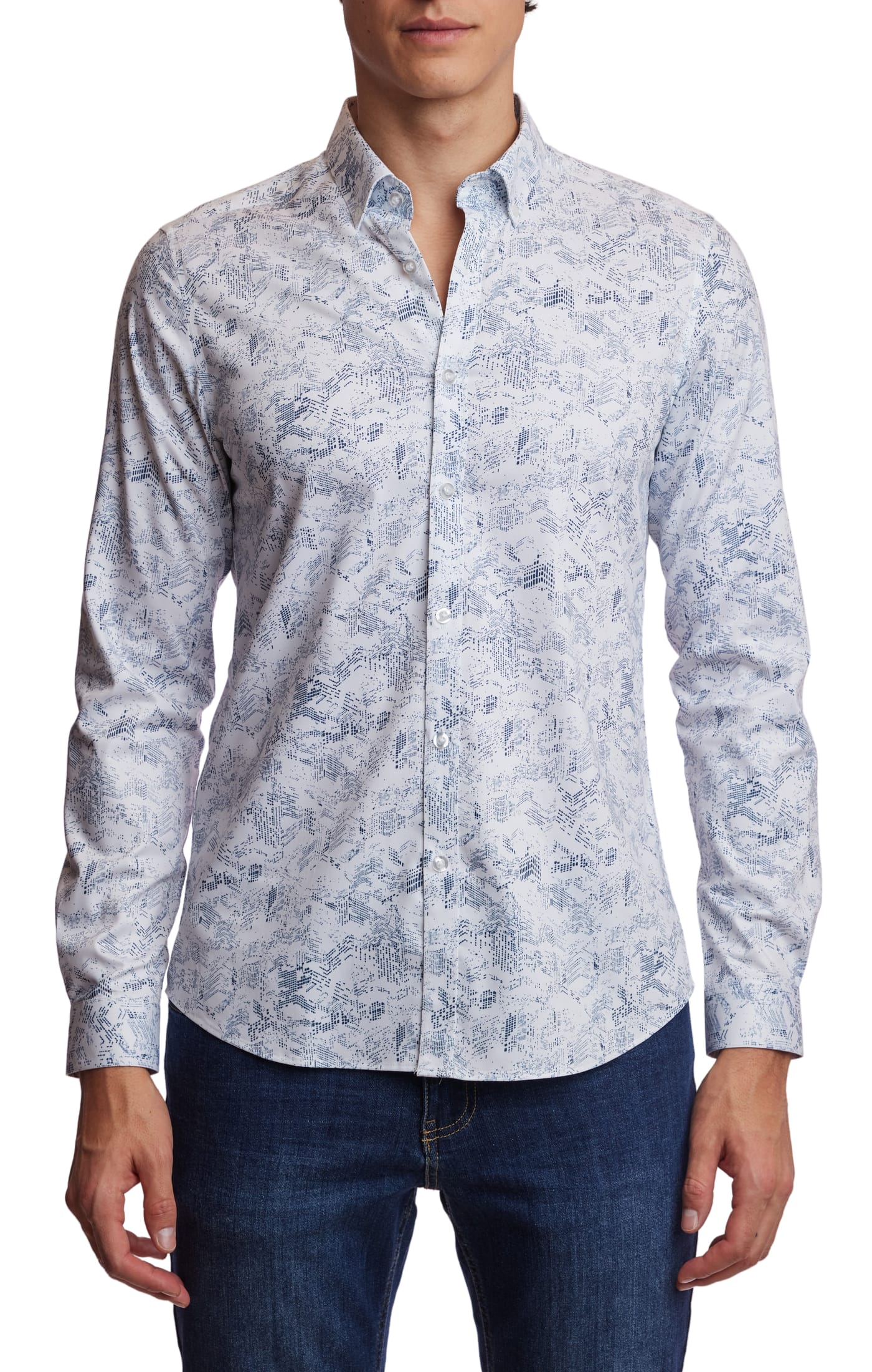 Brian Button Down Shirt - Blue White Digital