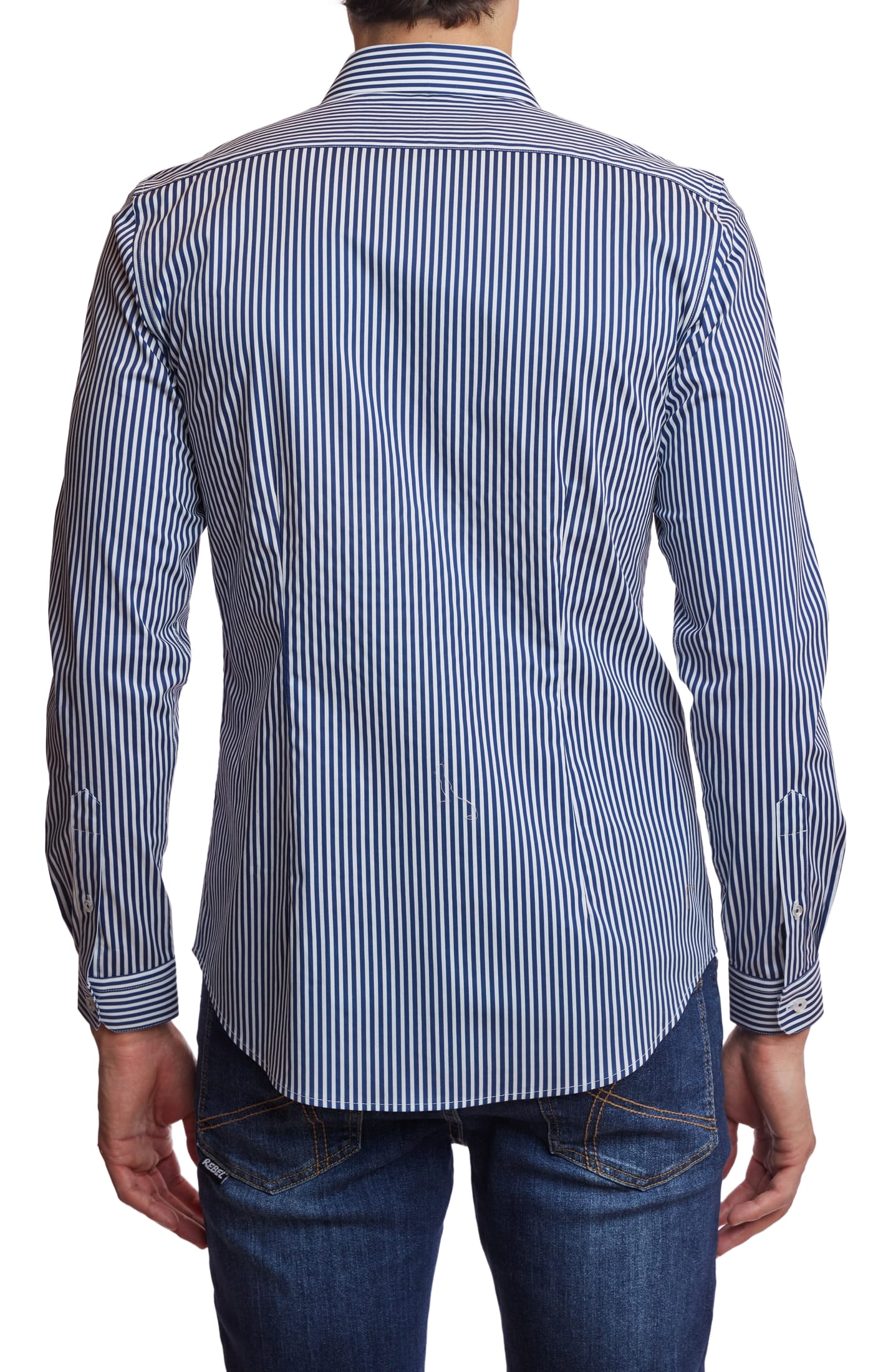 Samuel Spread Collar Shirt - Navy Stripe
