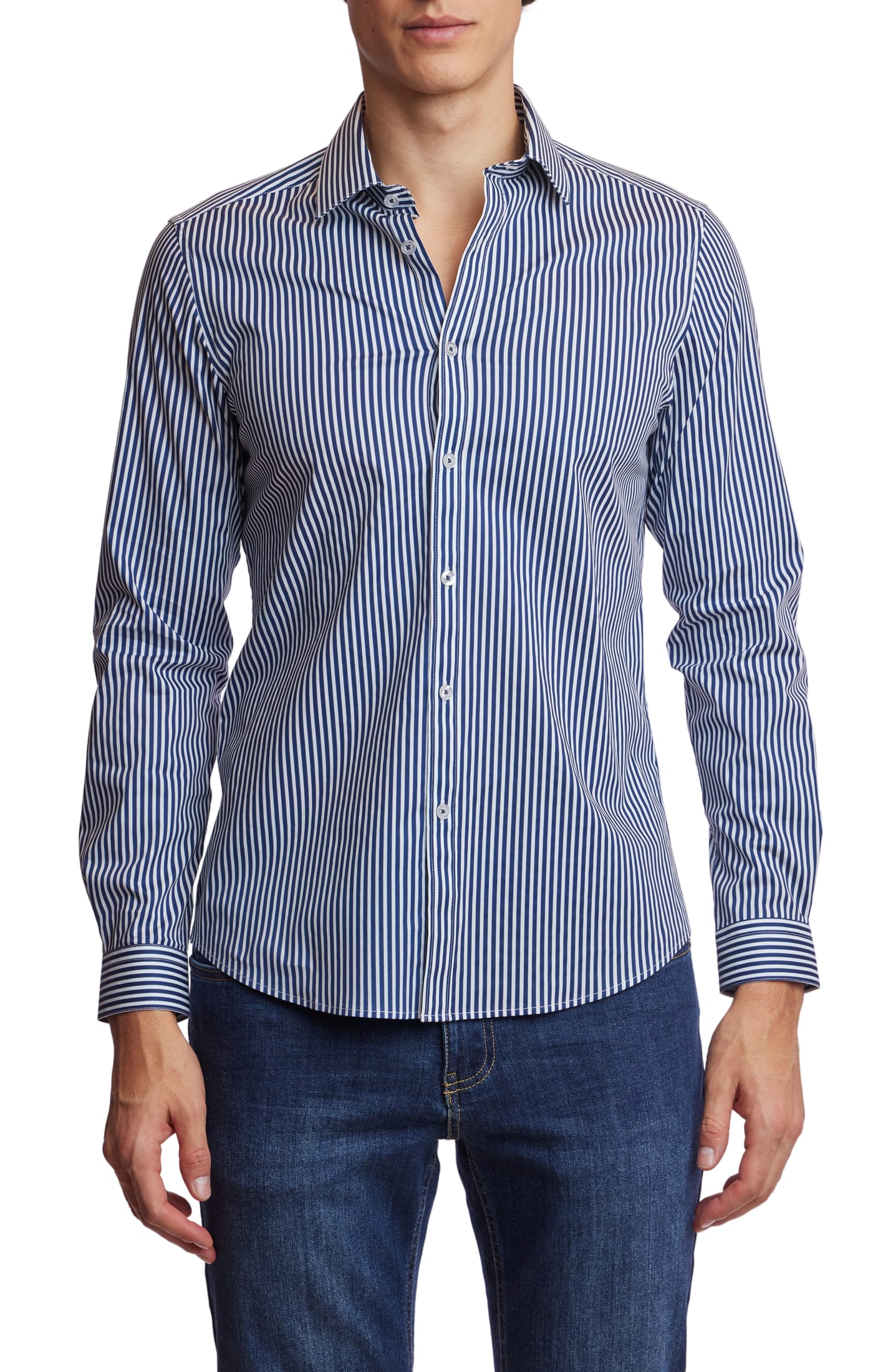 Samuel Spread Collar Shirt - Navy Stripe