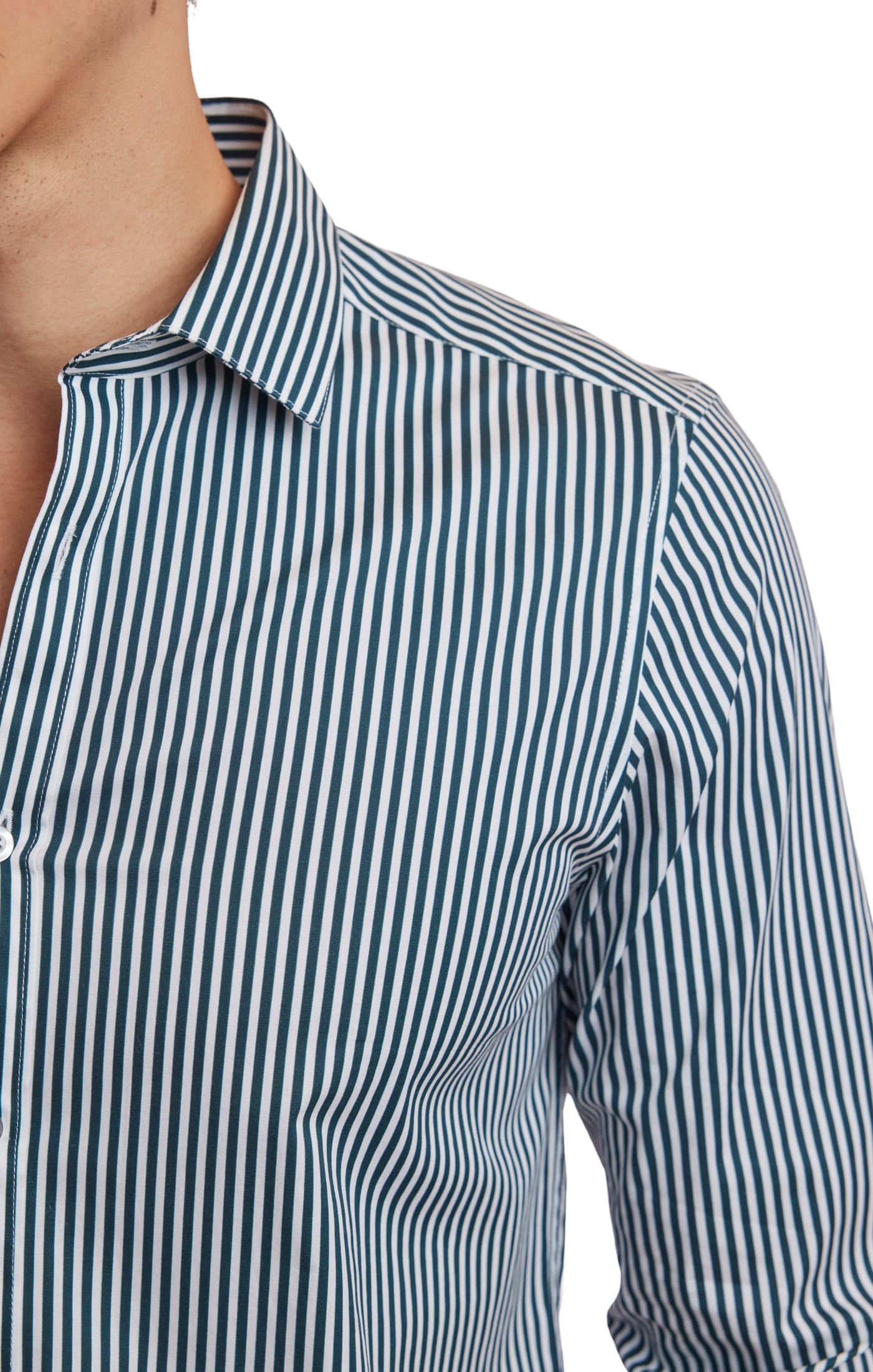 Samuel Spread Collar Shirt - Dark Green Stripe