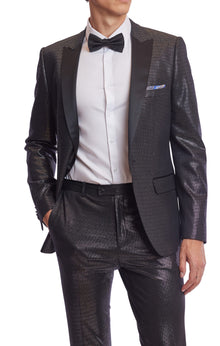  Grosvenor Peak Tux Jacket - slim - Black Silver Knit