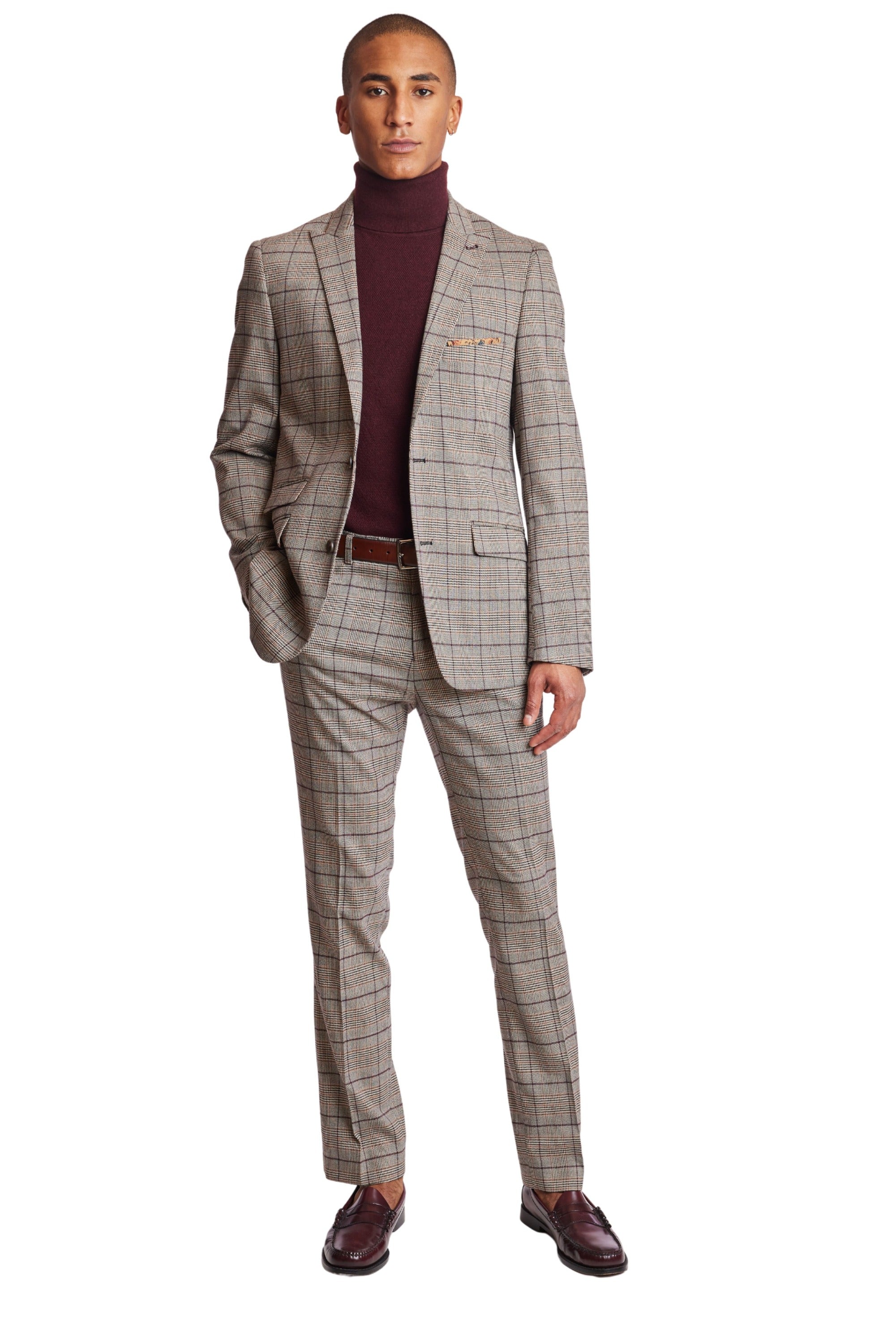 Ashton Peak Jacket - slim - Tan Burgundy Plaid