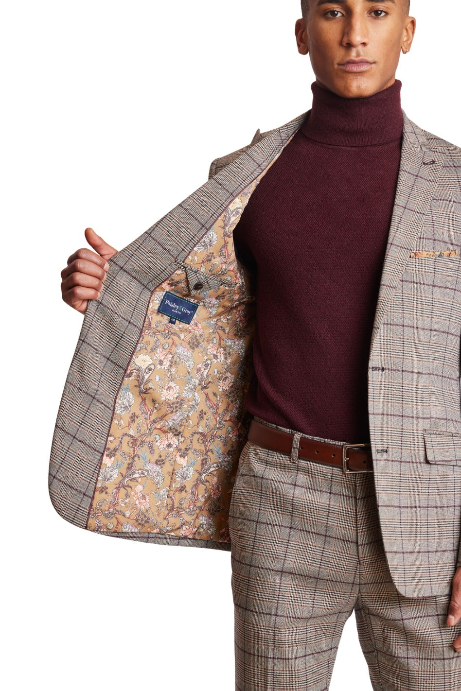 Ashton Peak Jacket - slim - Tan Burgundy Plaid