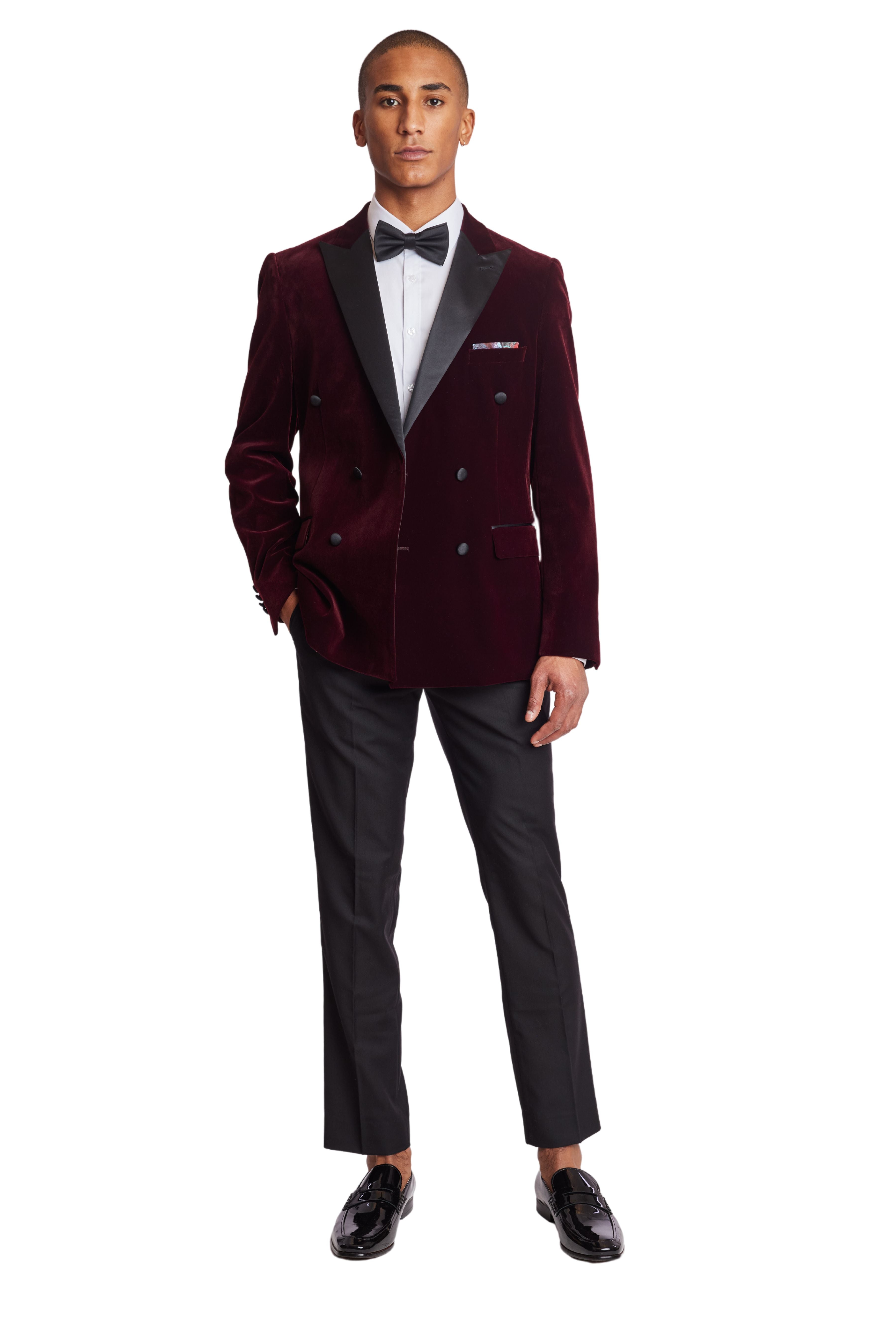 Soho DB Peak Tux Jacket - slim - Maroon Velvet