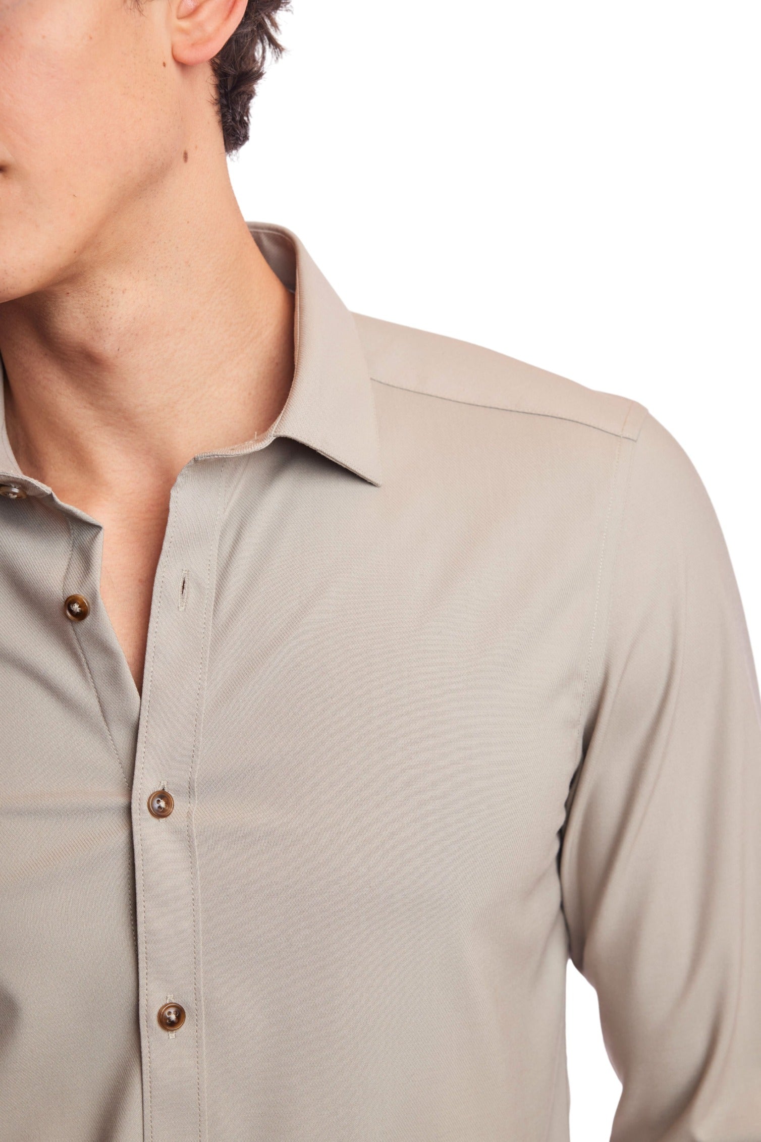 Samuel Spread Collar Shirt - Oatmeal Beige