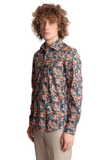  Samuel Spread Collar Shirt - Teal Peach Paisley