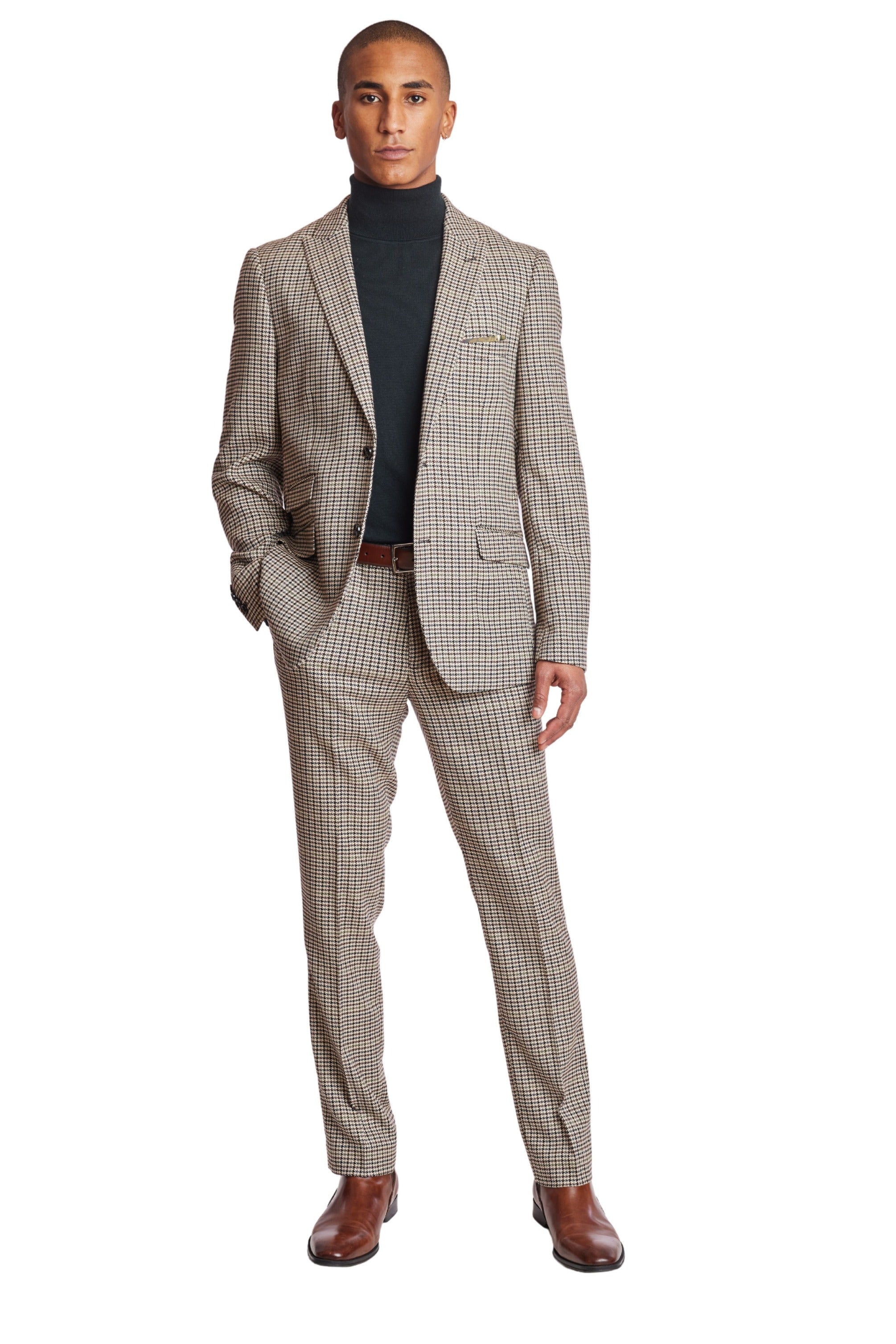 Ashton Peak Jacket - slim - Brown Green Houndstooth