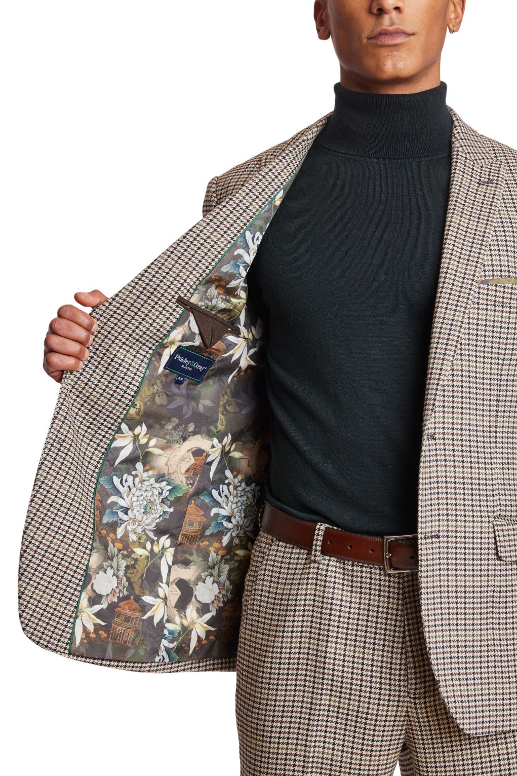 Ashton Peak Jacket - slim - Brown Green Houndstooth