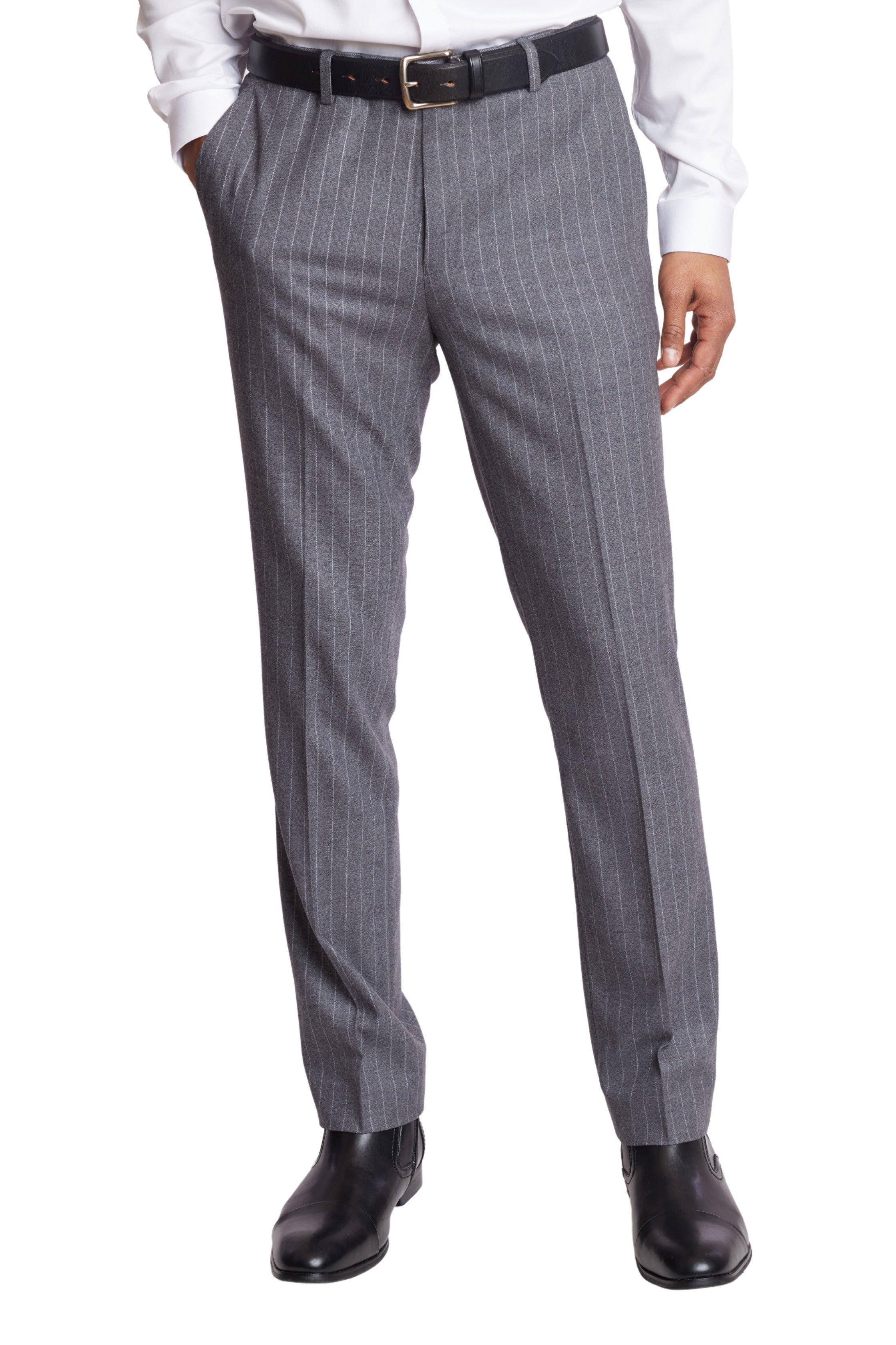 Grey pinstripe pants deals